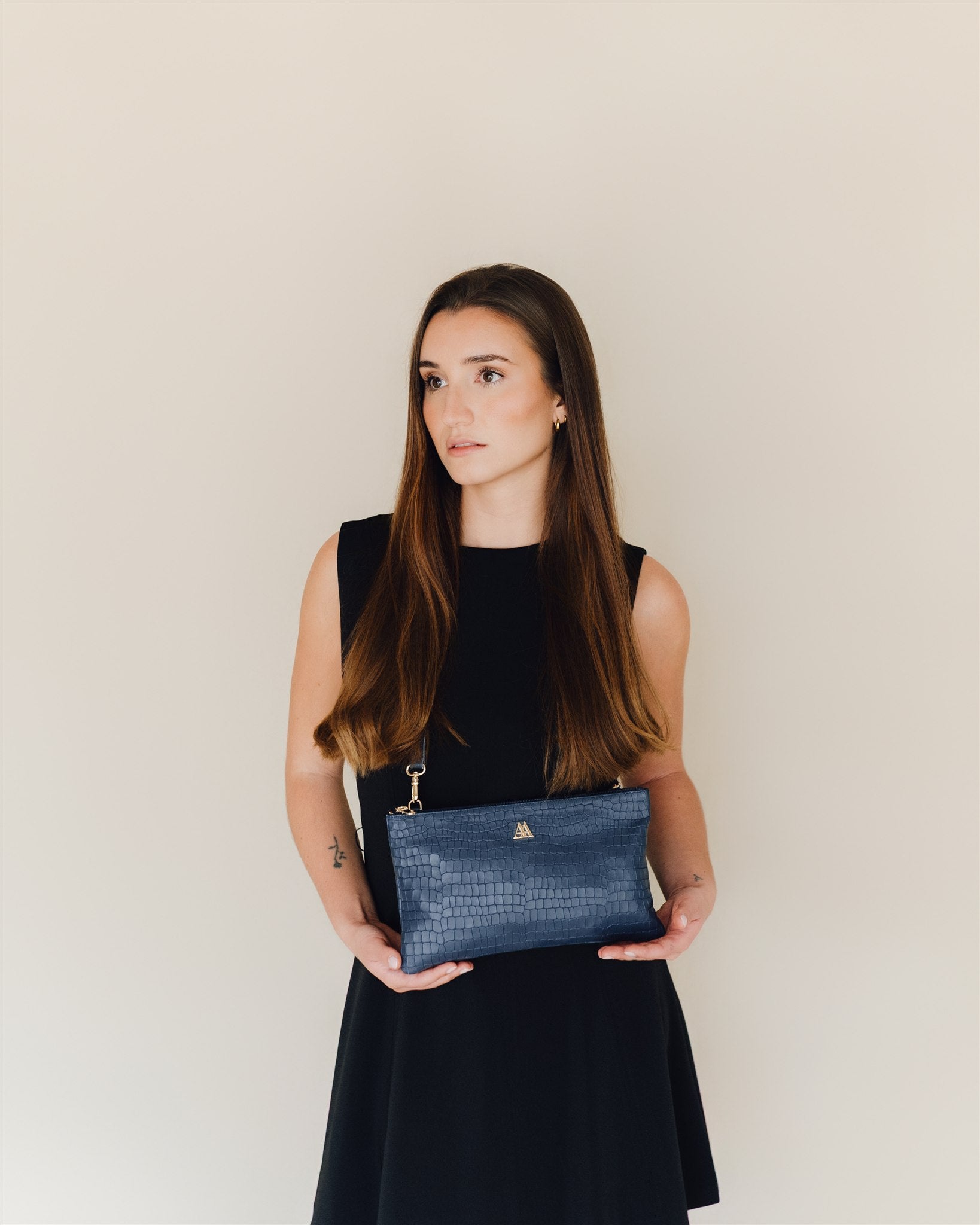 Catalina Clutch Bag, Navy Blue Leather