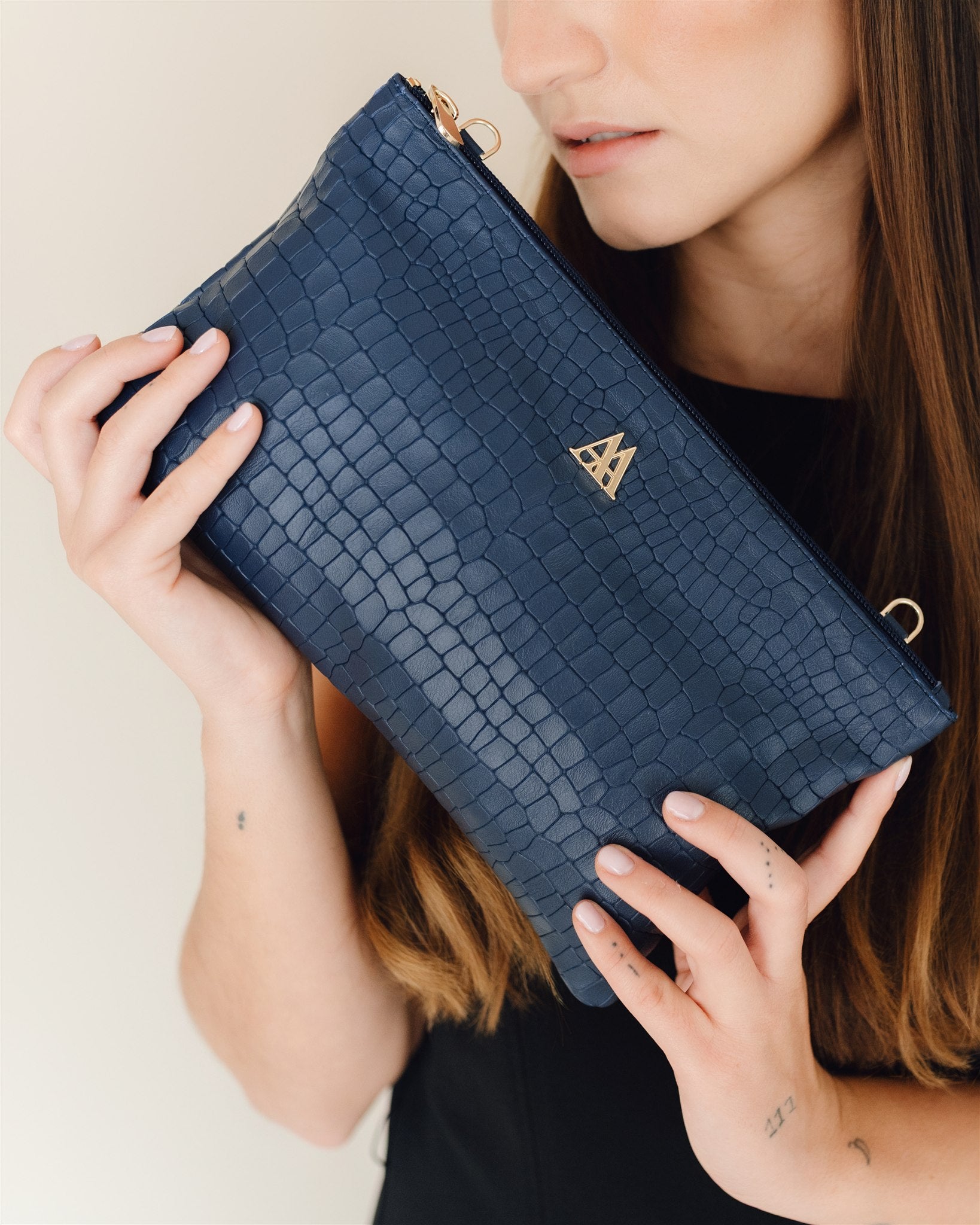 Catalina Clutch Bag, Navy Blue Leather