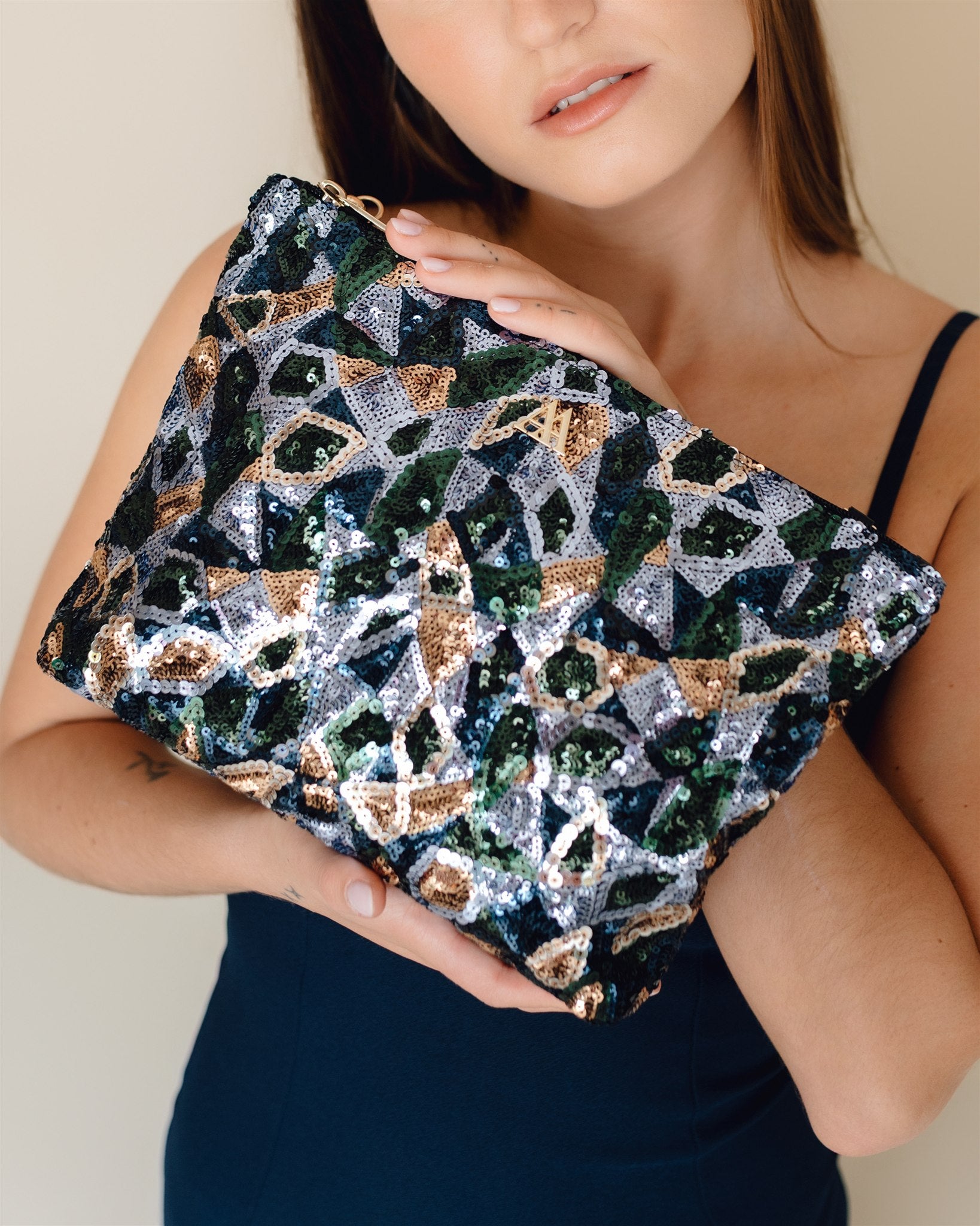 Manola Beige Leather Clutch Bag