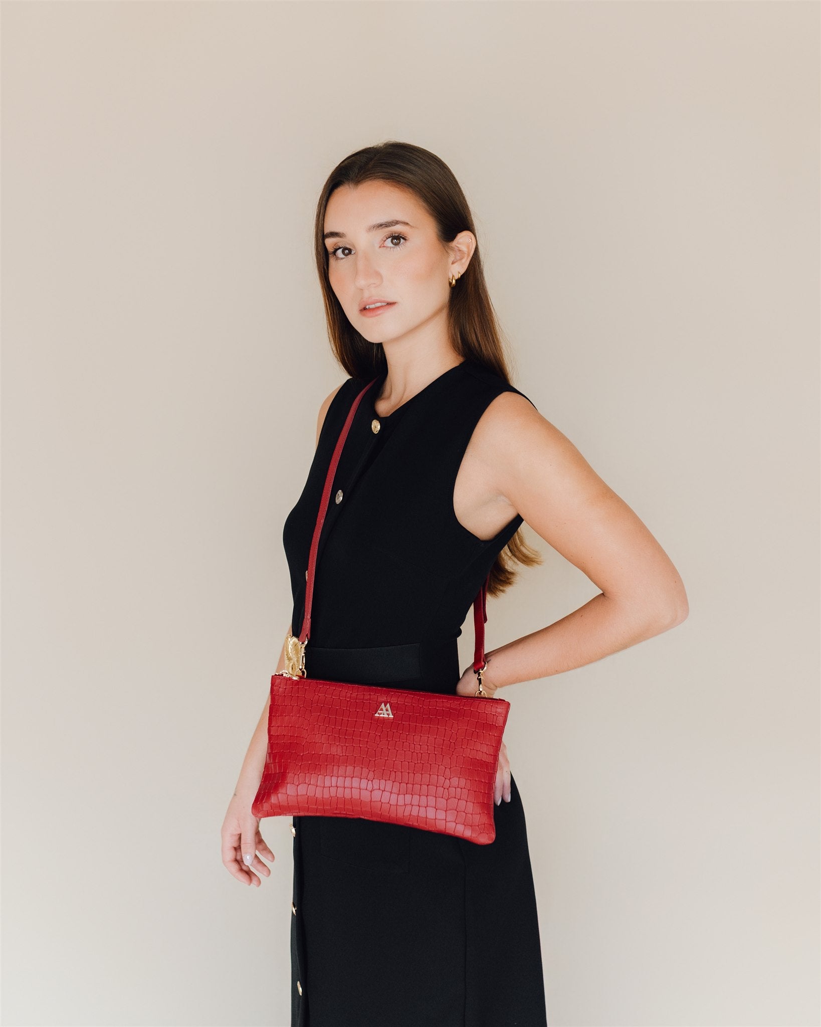 Catalina Red Leather Clutch Bag