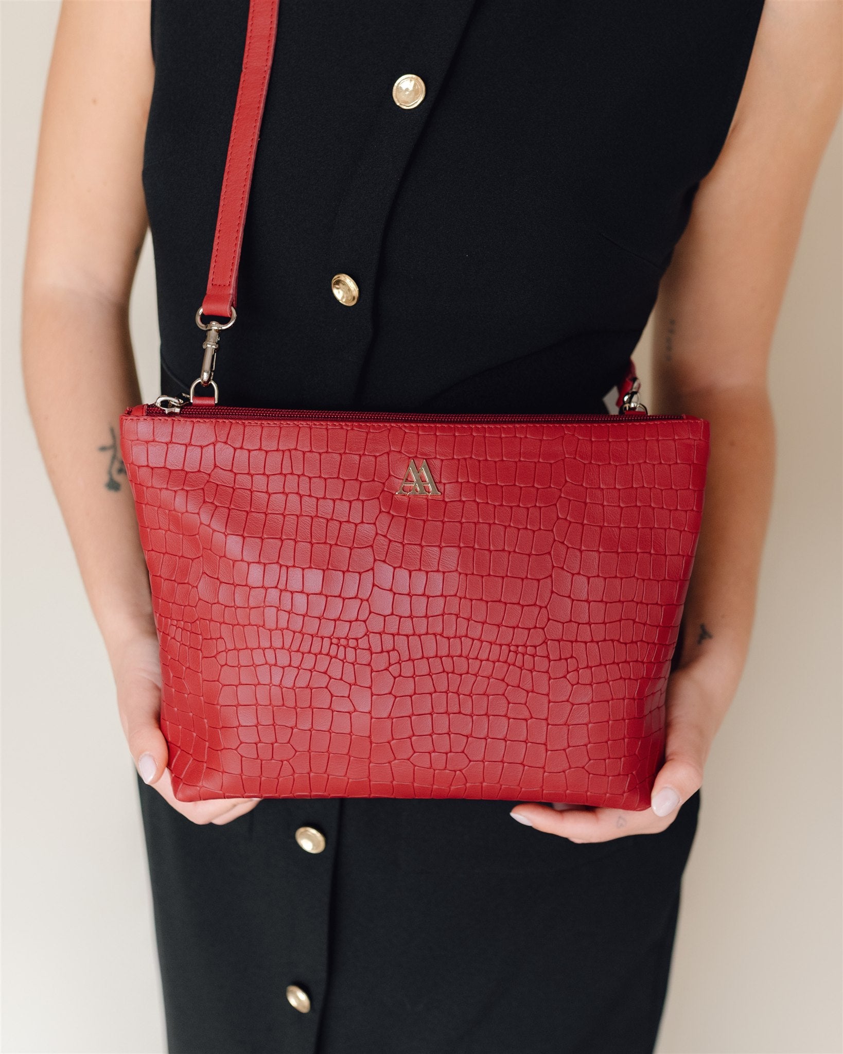 Manola Red Leather Clutch Bag