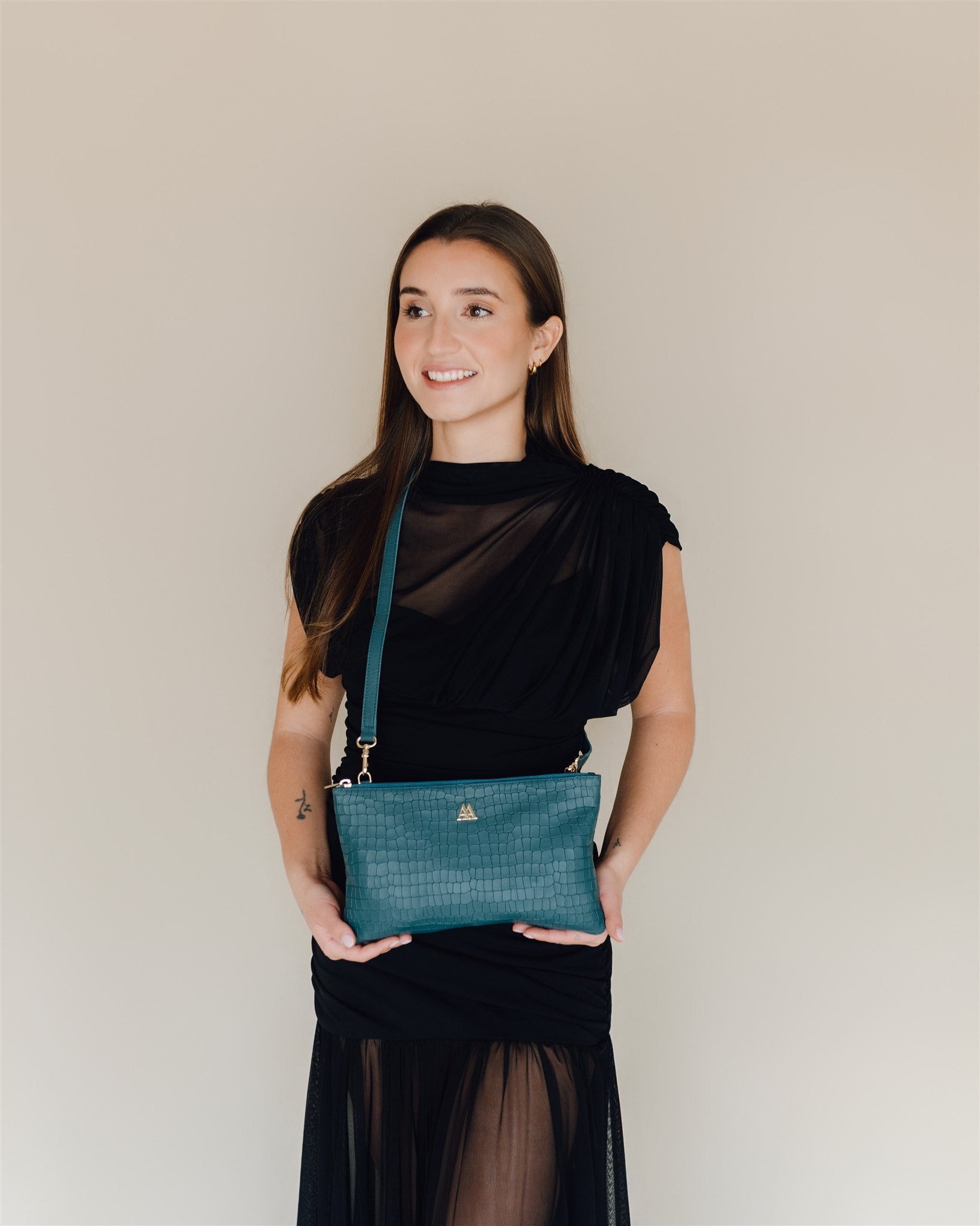Catalina Clutch Bag, Petroleum Green Leather