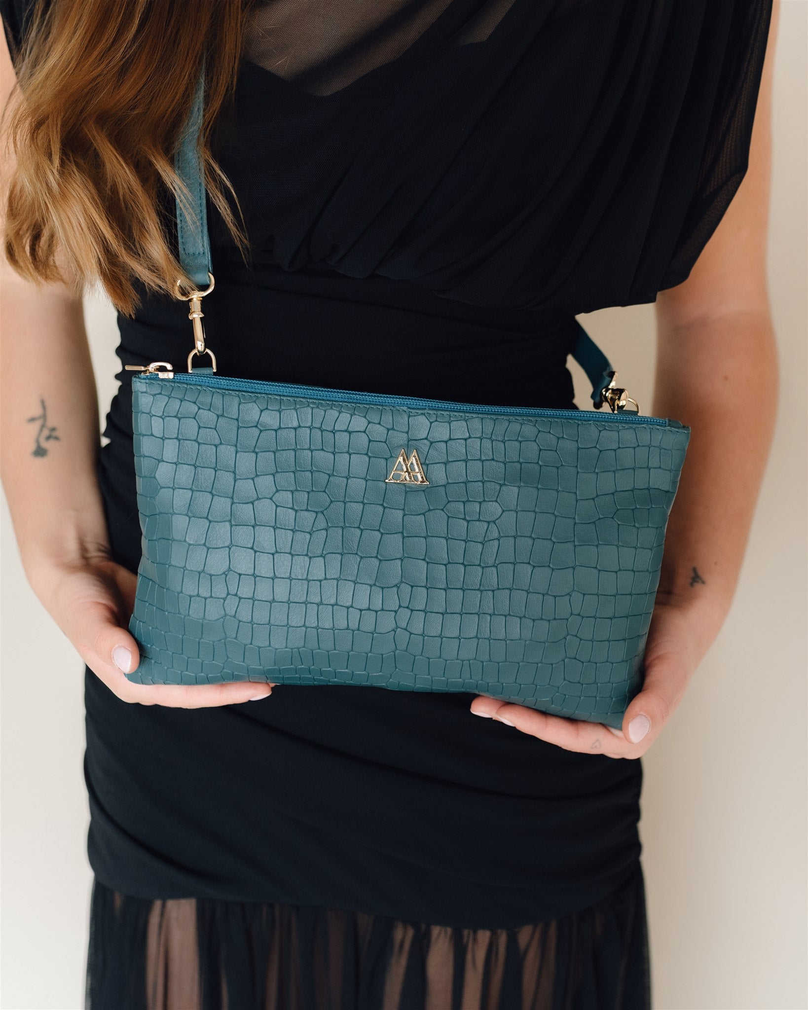 Catalina Clutch Bag, Petroleum Green Leather