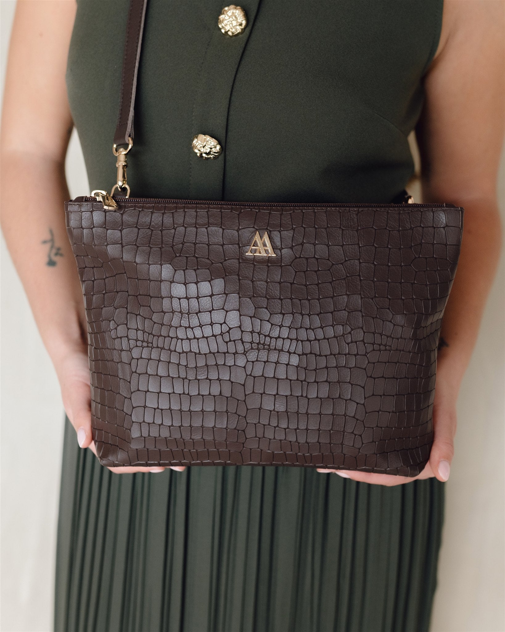 Manola Brown Leather Clutch Bag