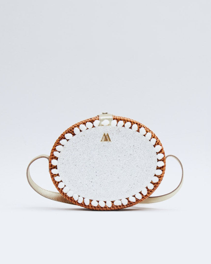 Rosario Oval Woven Bag with White Glitter