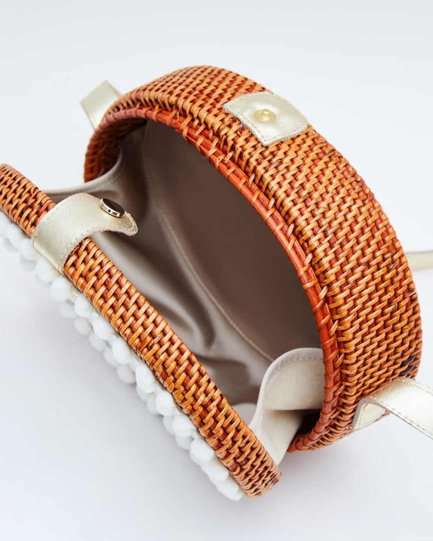 Rosario Oval Woven Bag with White Glitter