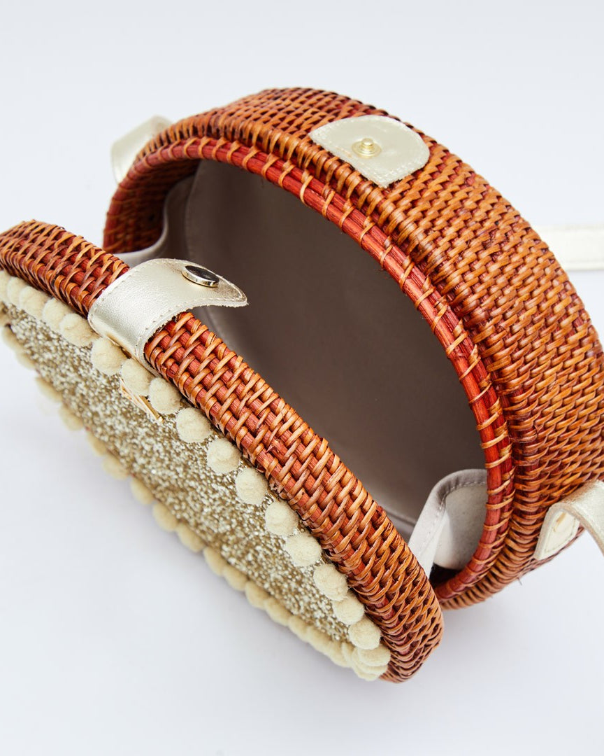 Rosario Oval Woven Bag with Platinum Glitter