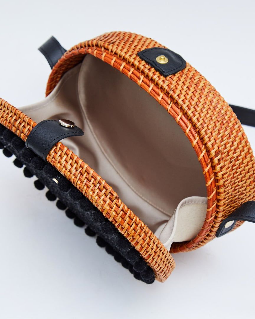 Rosario Oval Woven Bag with Black Glitter