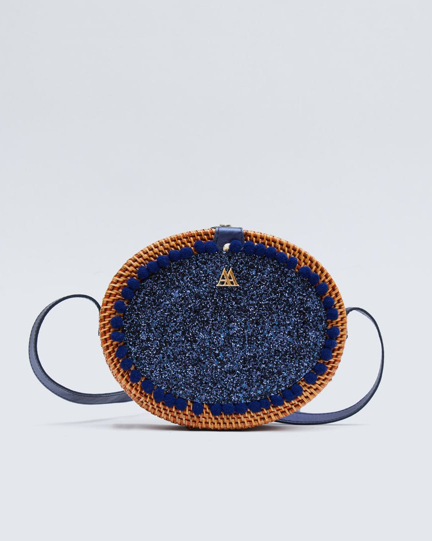 Rosario Oval Woven Bag with Navy Glitter