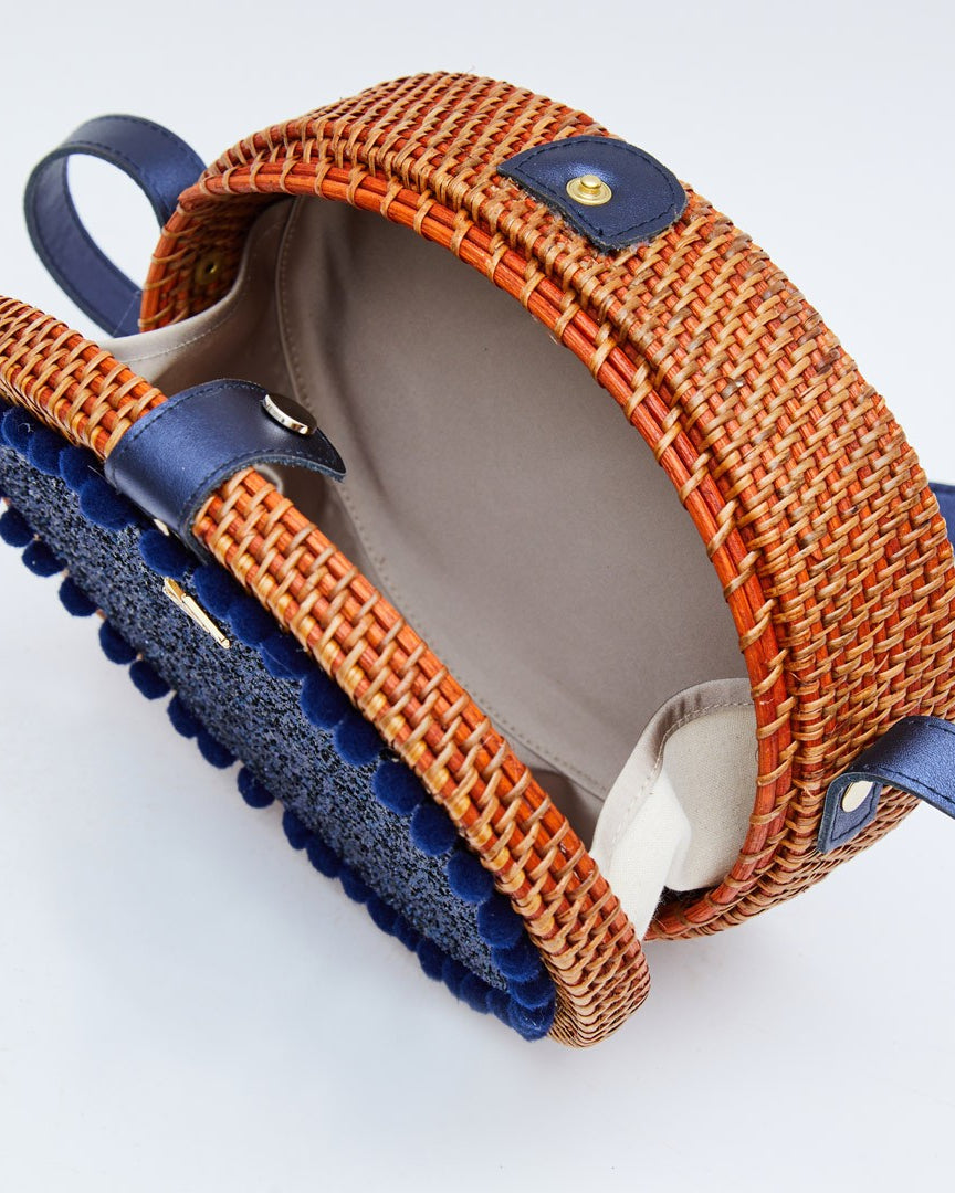 Rosario Oval Woven Bag with Navy Glitter