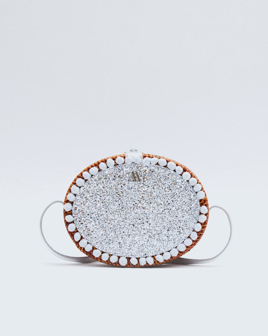 Rosario Oval Woven Bag with Silver Glitter