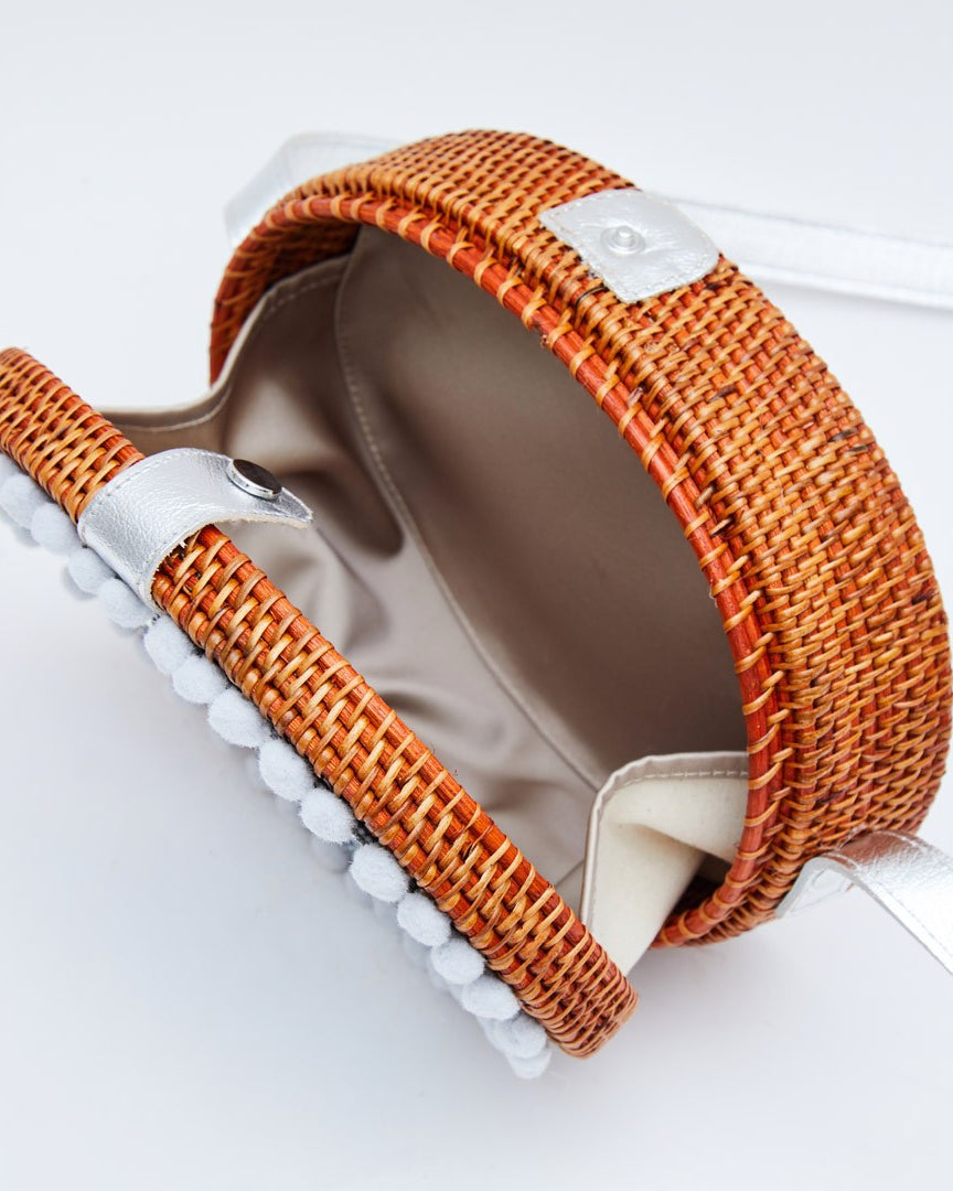 Rosario Oval Woven Bag with Silver Glitter