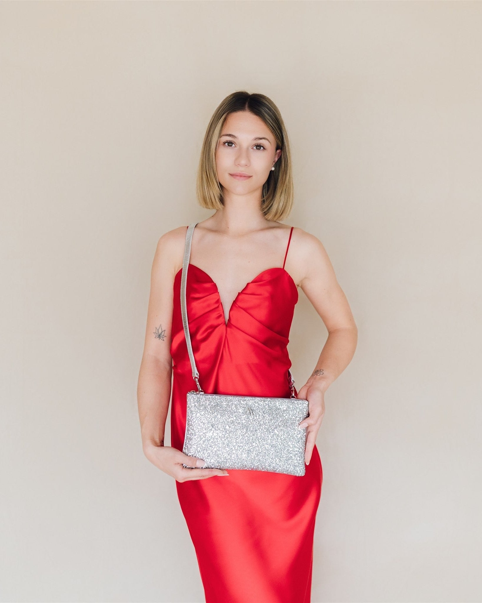 Catalina Glitter Silver Clutch Bag