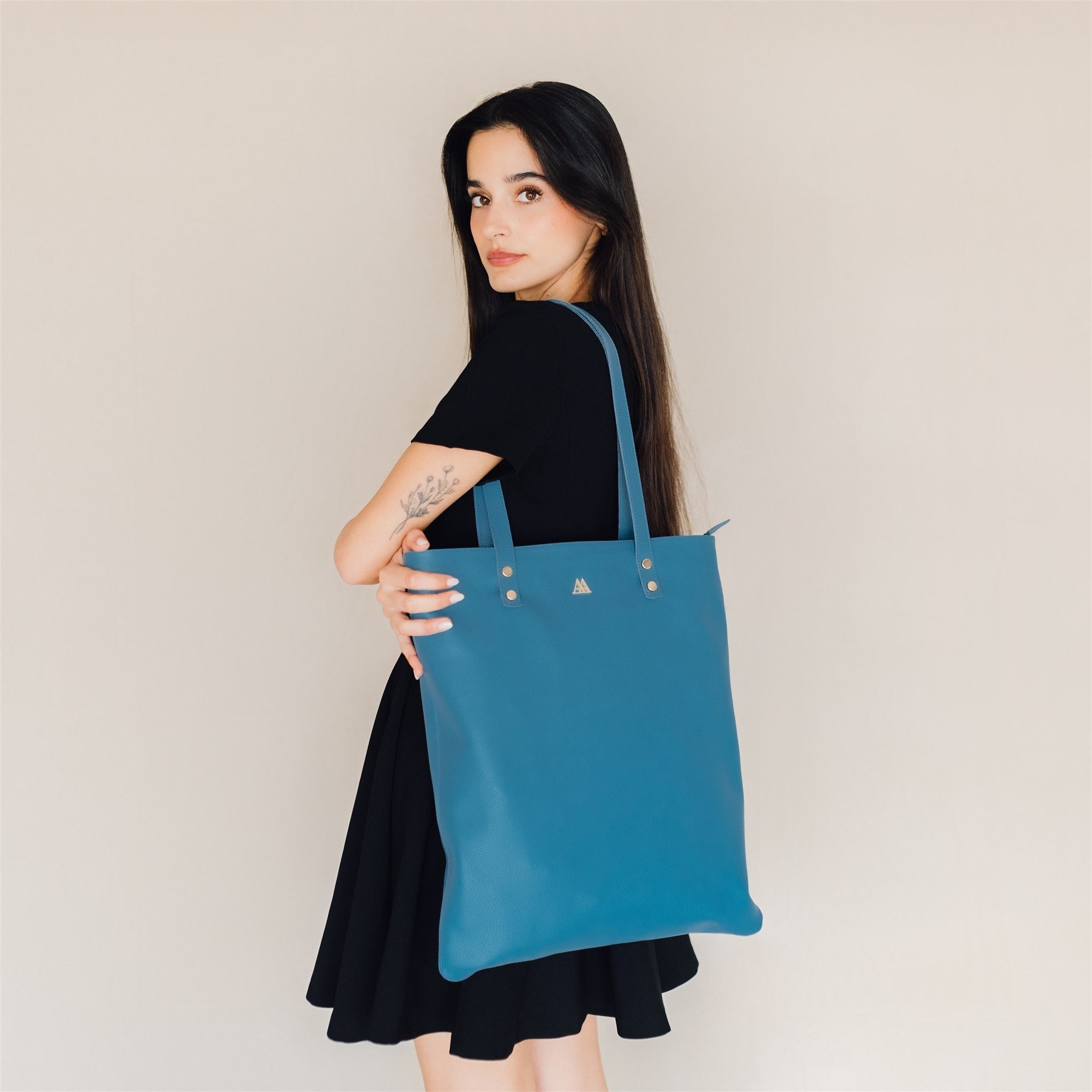 Noa Bolso Tote Bag Piel Turquesa