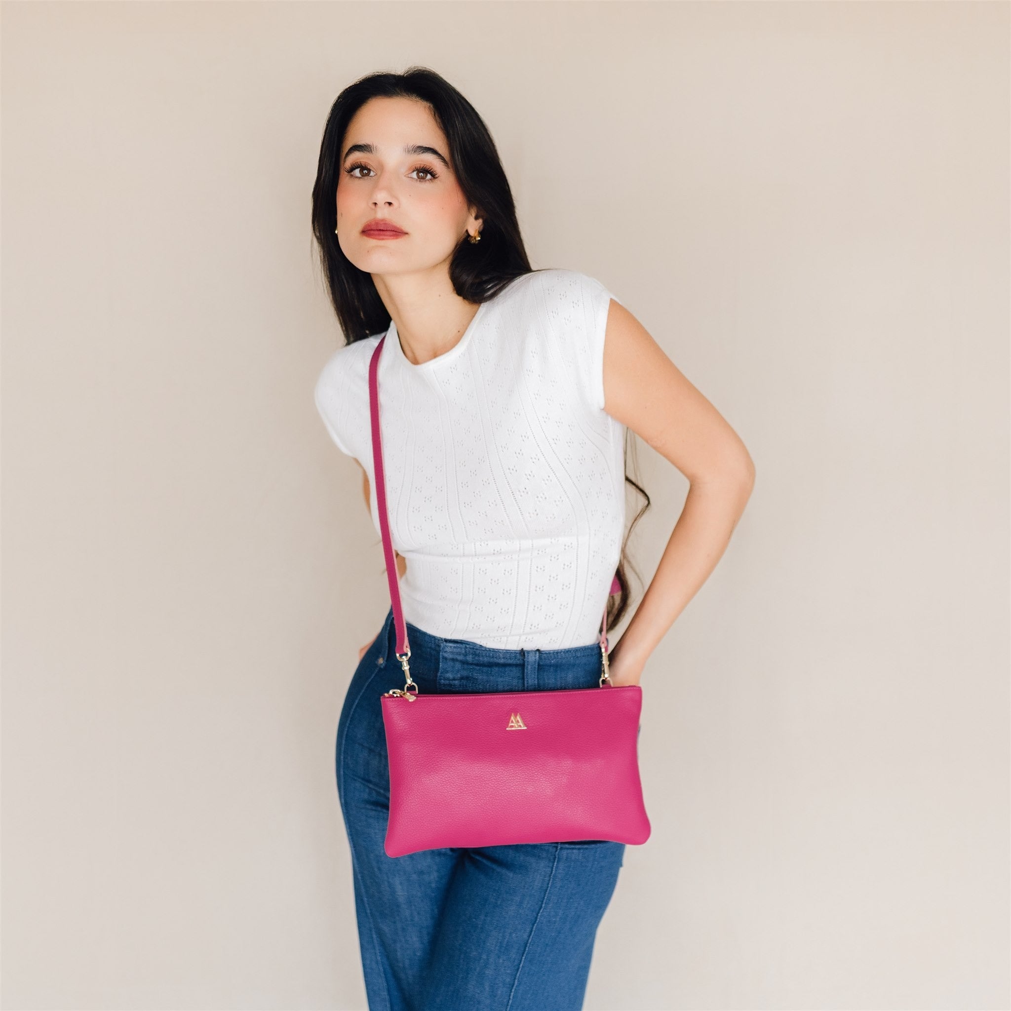 Catalina Bolso Clutch Piel Fucsia