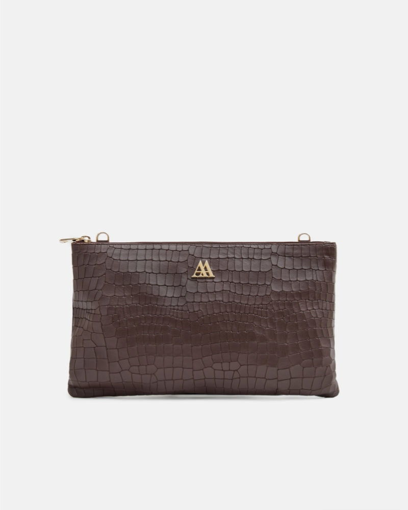 Catalina Brown Leather Clutch Bag