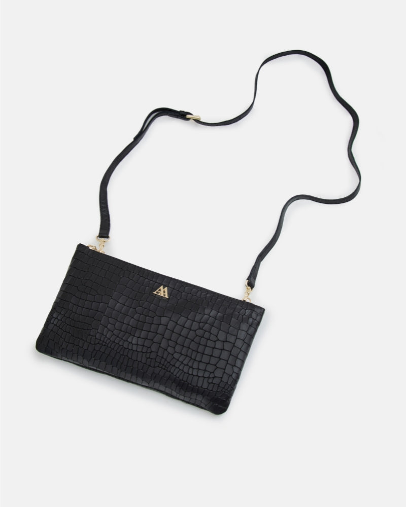 Catalina Black Leather Clutch Bag