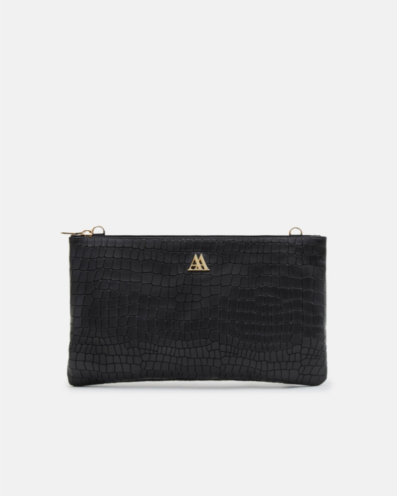 Catalina Black Leather Clutch Bag