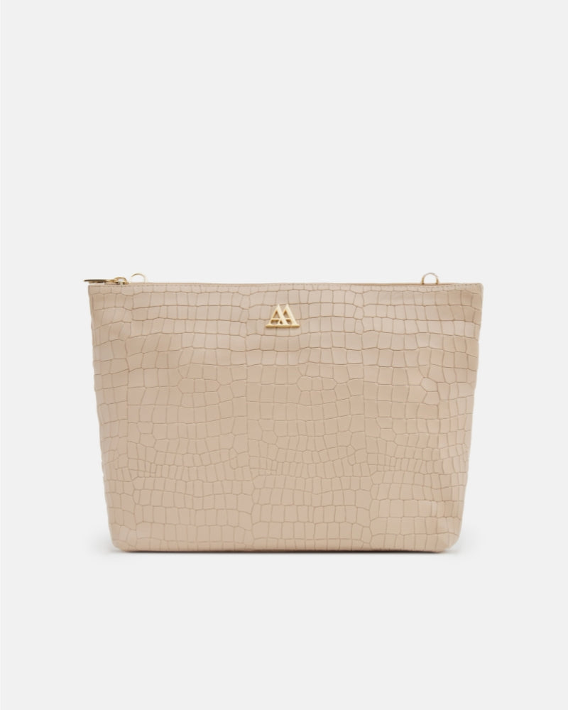 Manola Beige Leather Clutch Bag