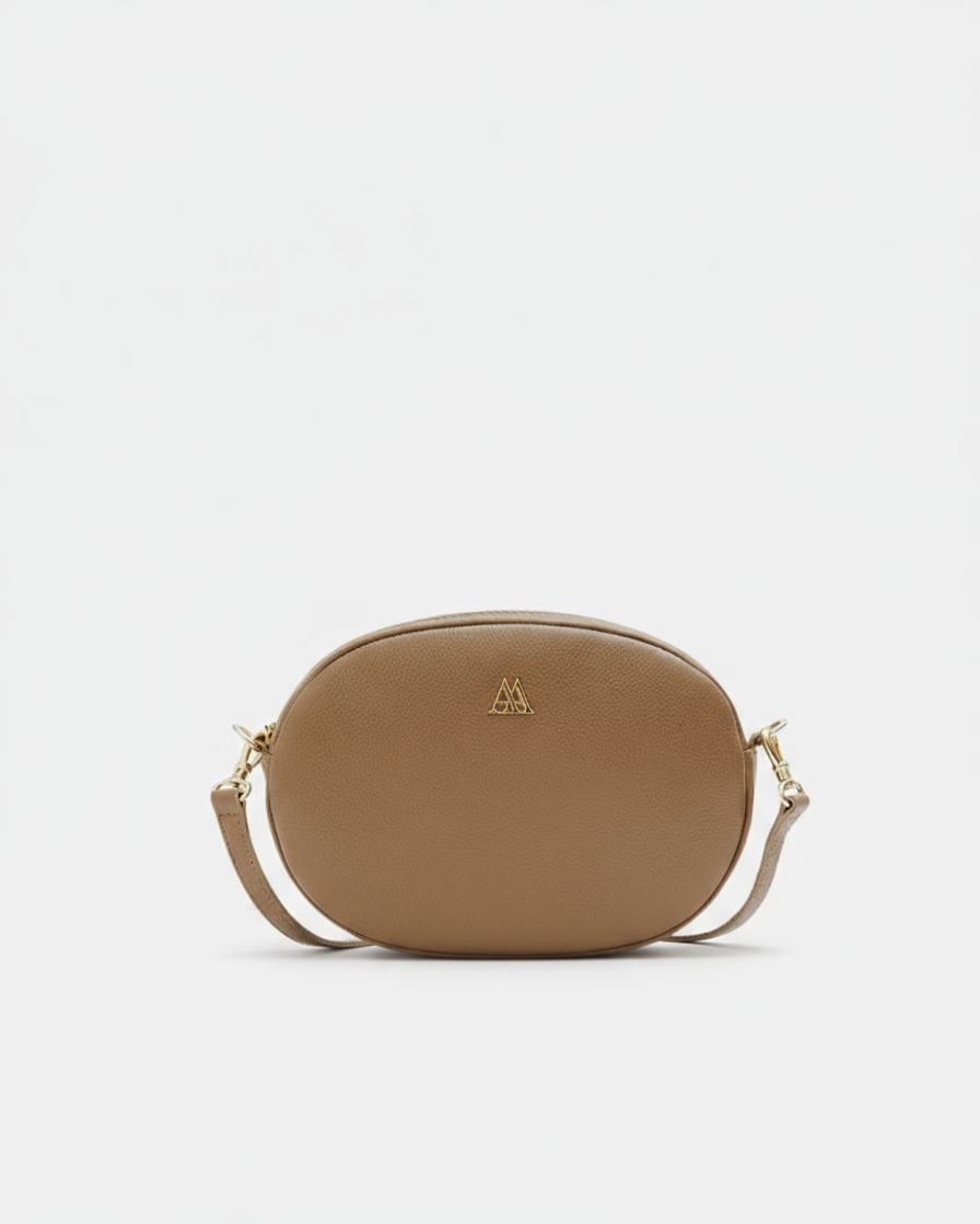 Olivia Oval Leather Bag Taupe