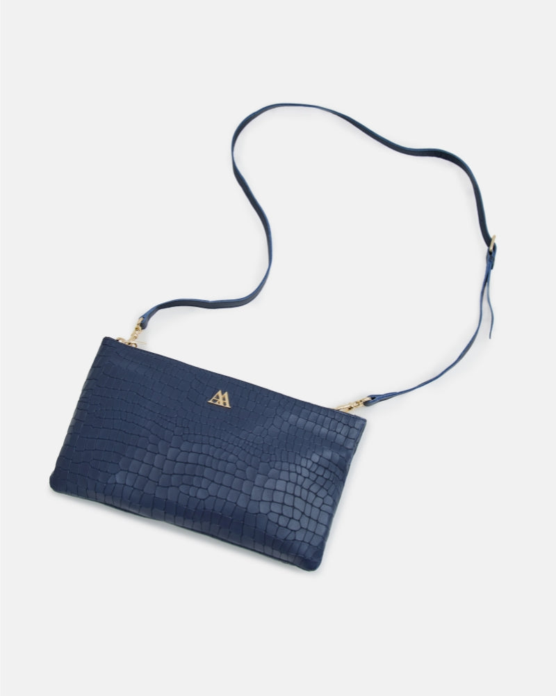 Catalina Clutch Bag, Navy Blue Leather