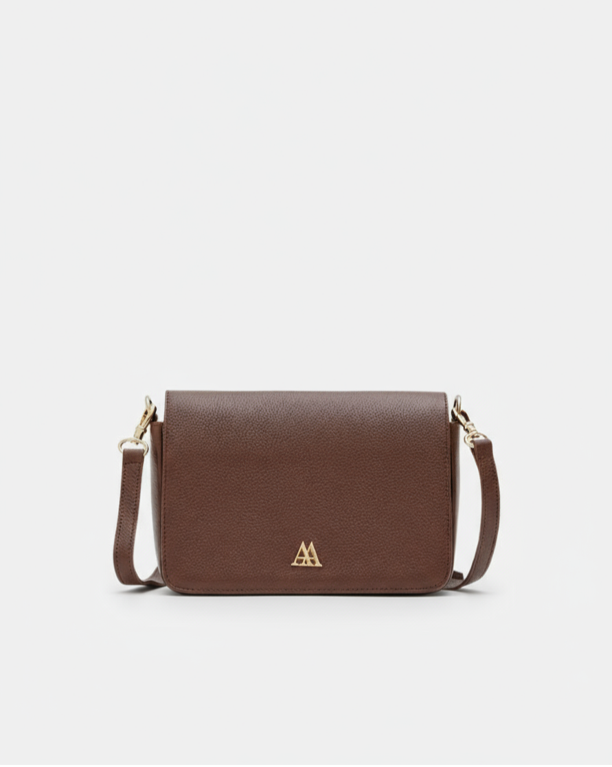 Maria Mini Leather Flap Bag, Dark Brown