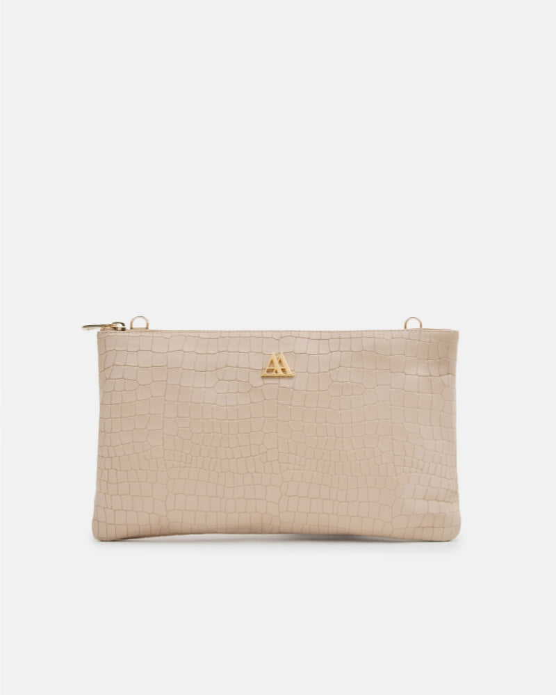Catalina Beige Leather Clutch Bag