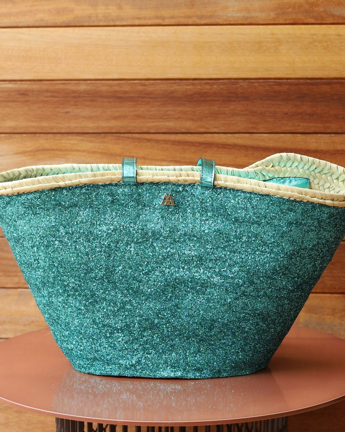 Medium Turquoise Glitter Beach Bag by Cris Mata
