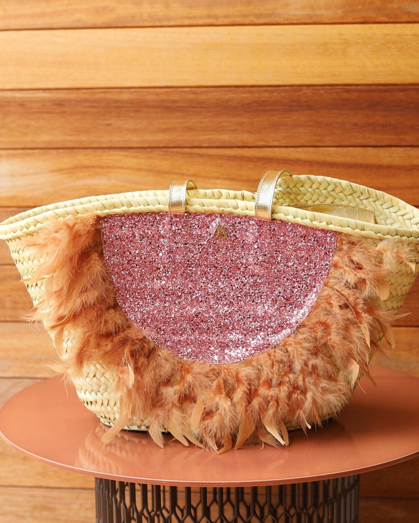 Medium Pink Glitter Hat with Feathers by Cris Mata
