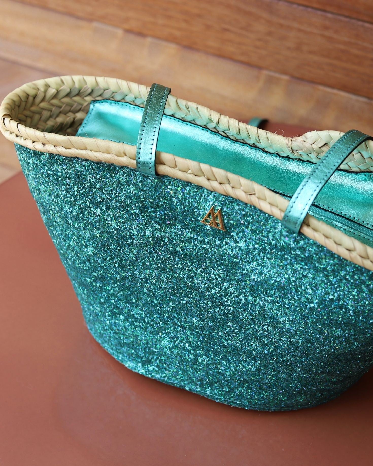 Small Turquoise Glitter Beach Bag by Cris Mata