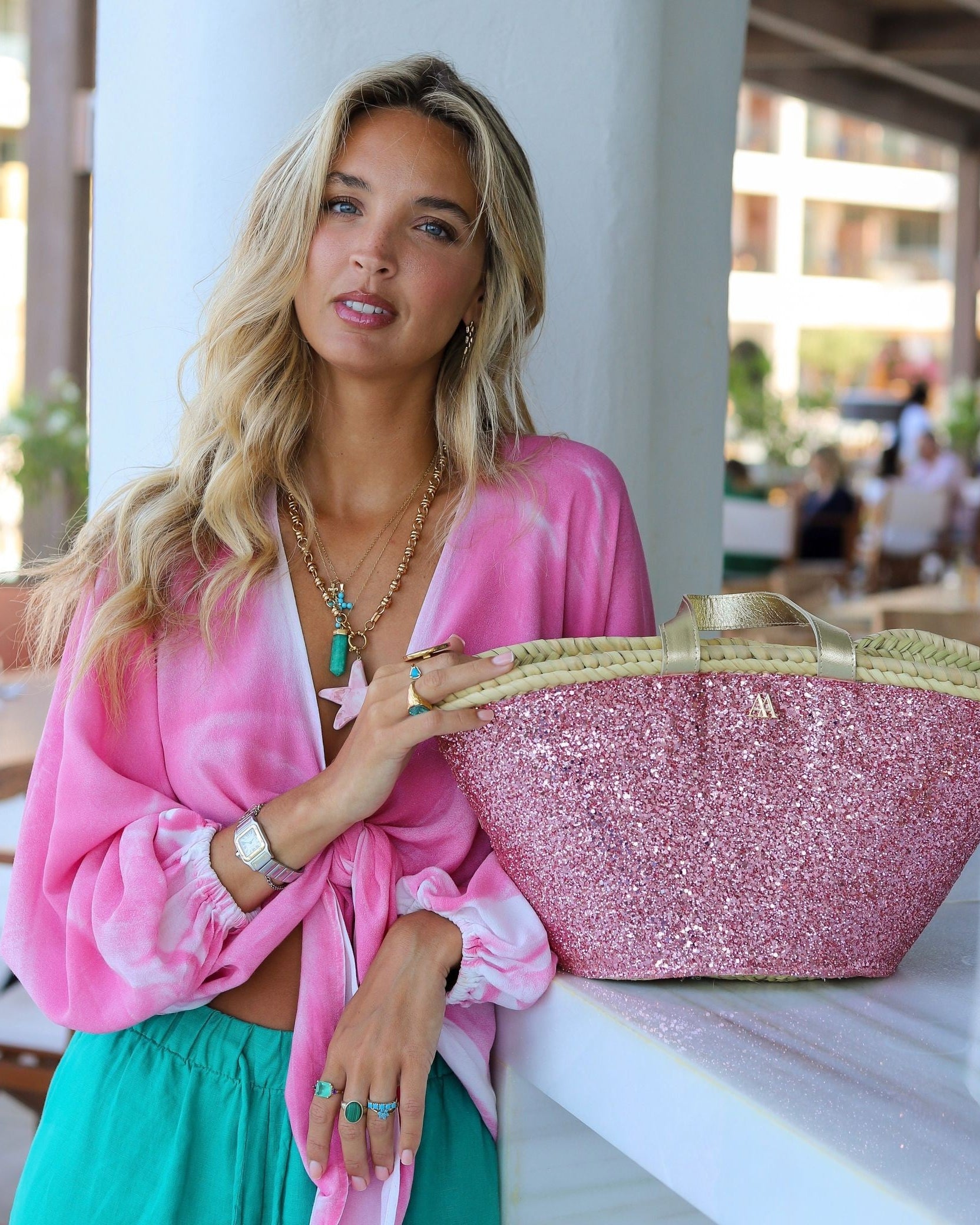 Small Pink Glitter Stroller Bag by Cris Mata