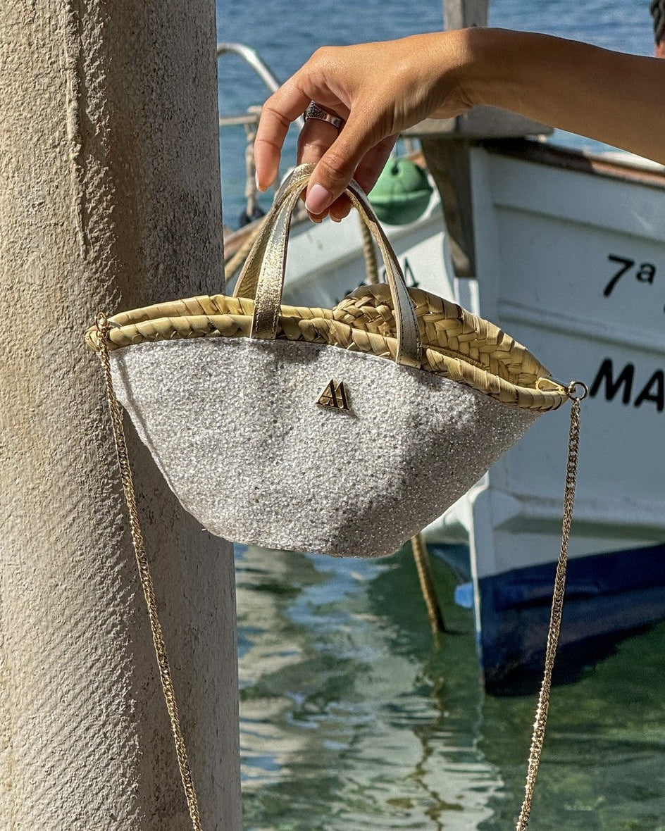 Mini White Glitter Beach Bag by Cris Mata