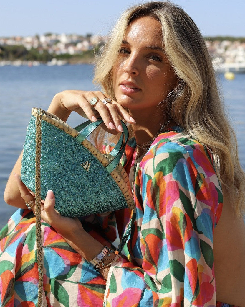 Mini Turquoise Glitter Beach Bag by Cris Mata