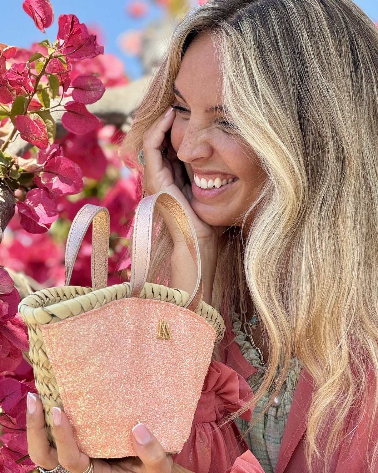 Mini Salmon Glitter Beach Bag by Cris Mata