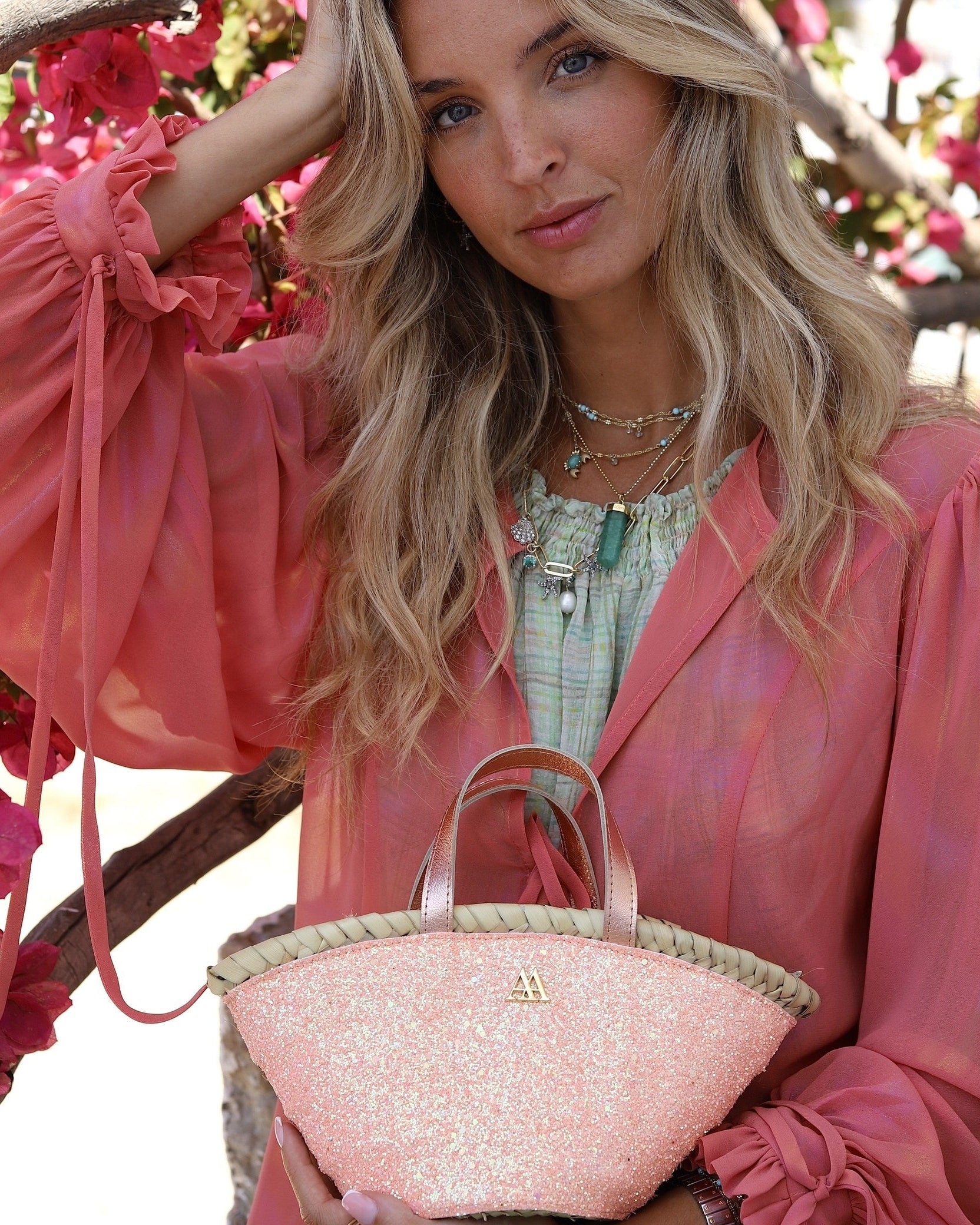 Mini Salmon Glitter Beach Bag by Cris Mata