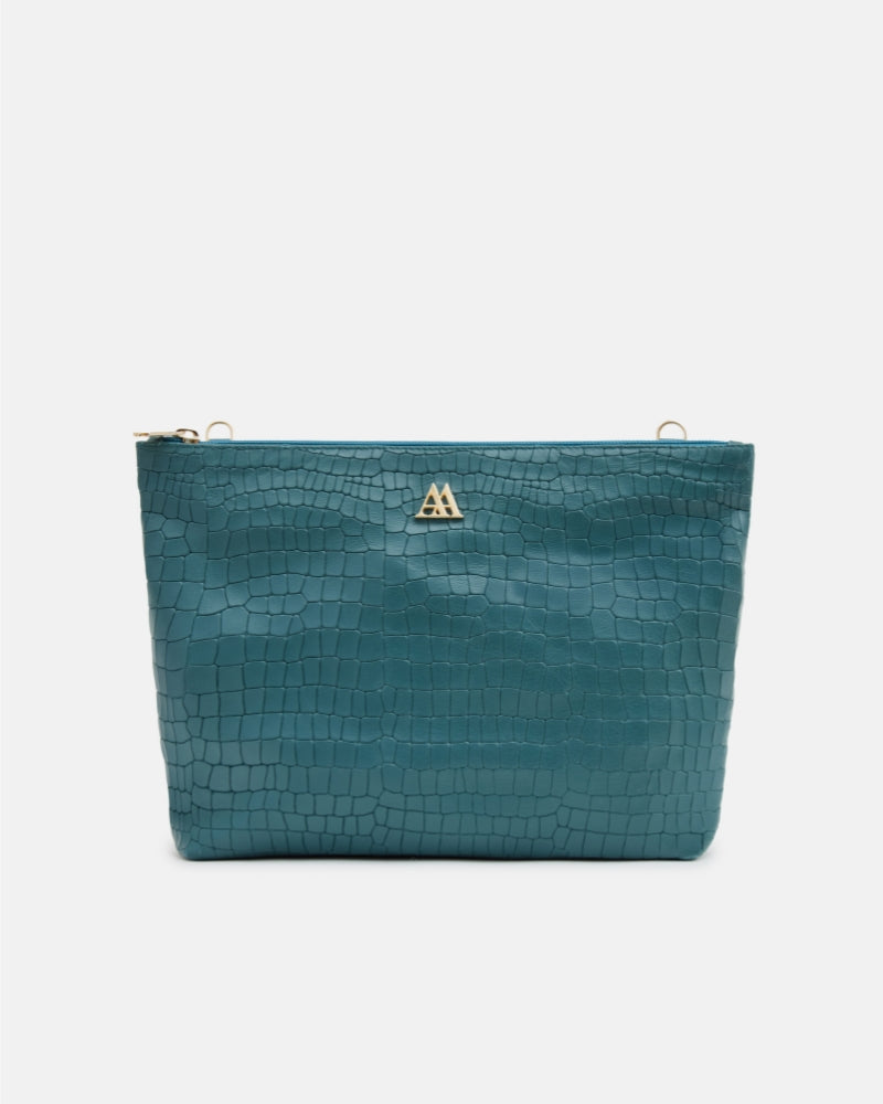 Manola Clutch Bag, Petrol Green Leather