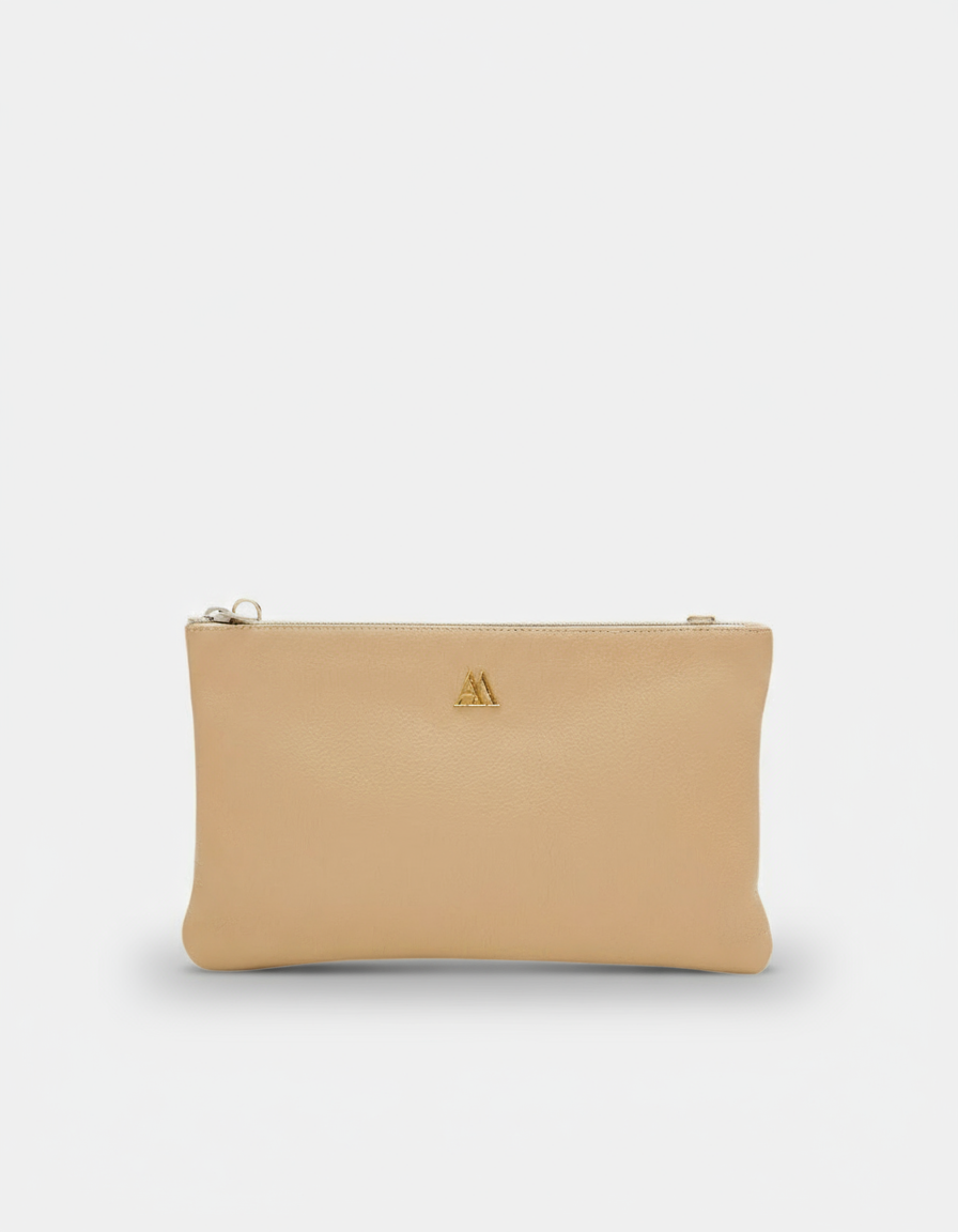 Catalina Beige Leather Clutch Bag