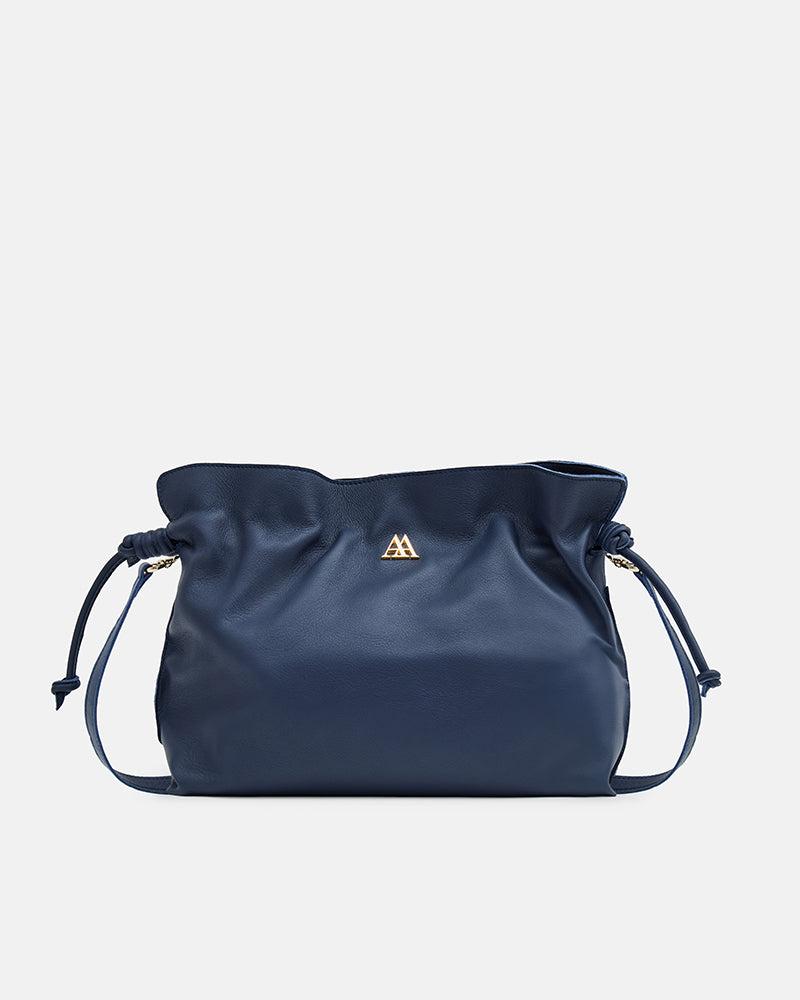 Fátima Bolso Fruncido Piel Azul Marino