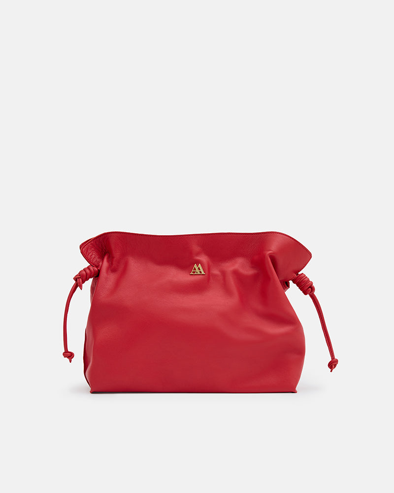 Fátima Bolso Fruncido Piel Rojo