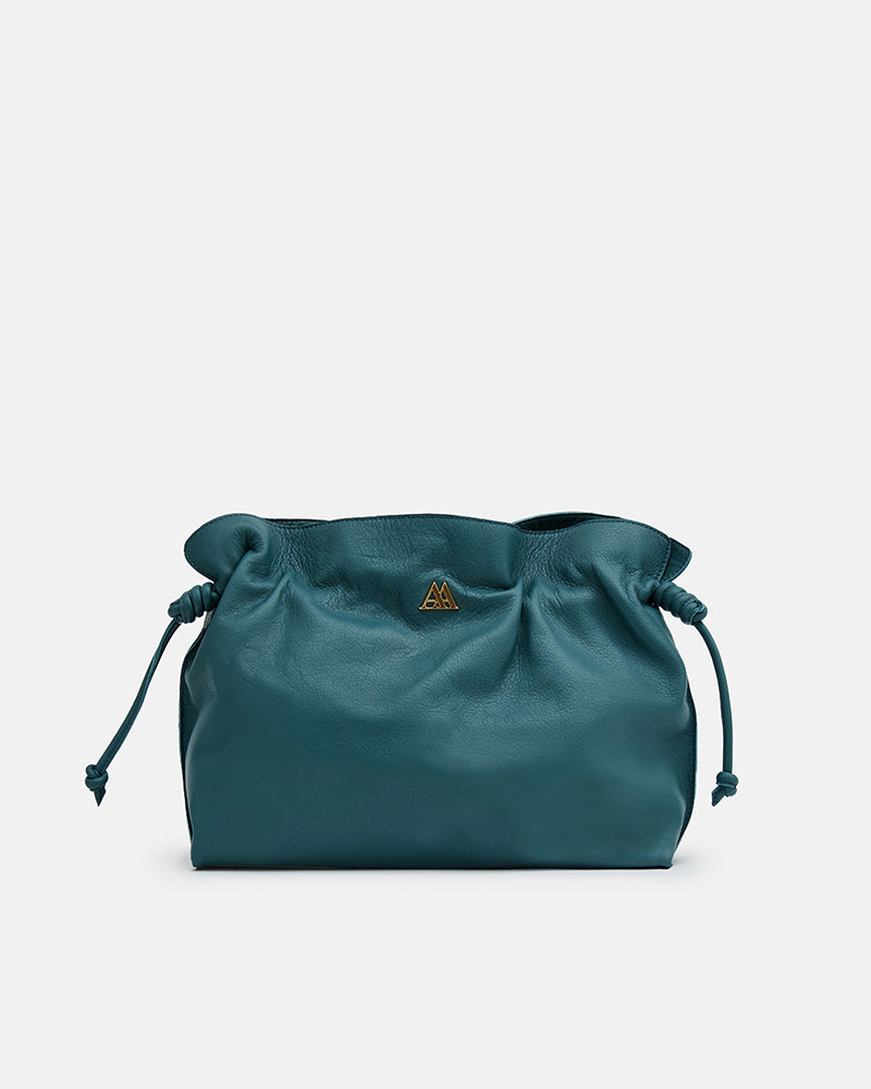 Fátima Bolso Fruncido Piel Verde Petróleo
