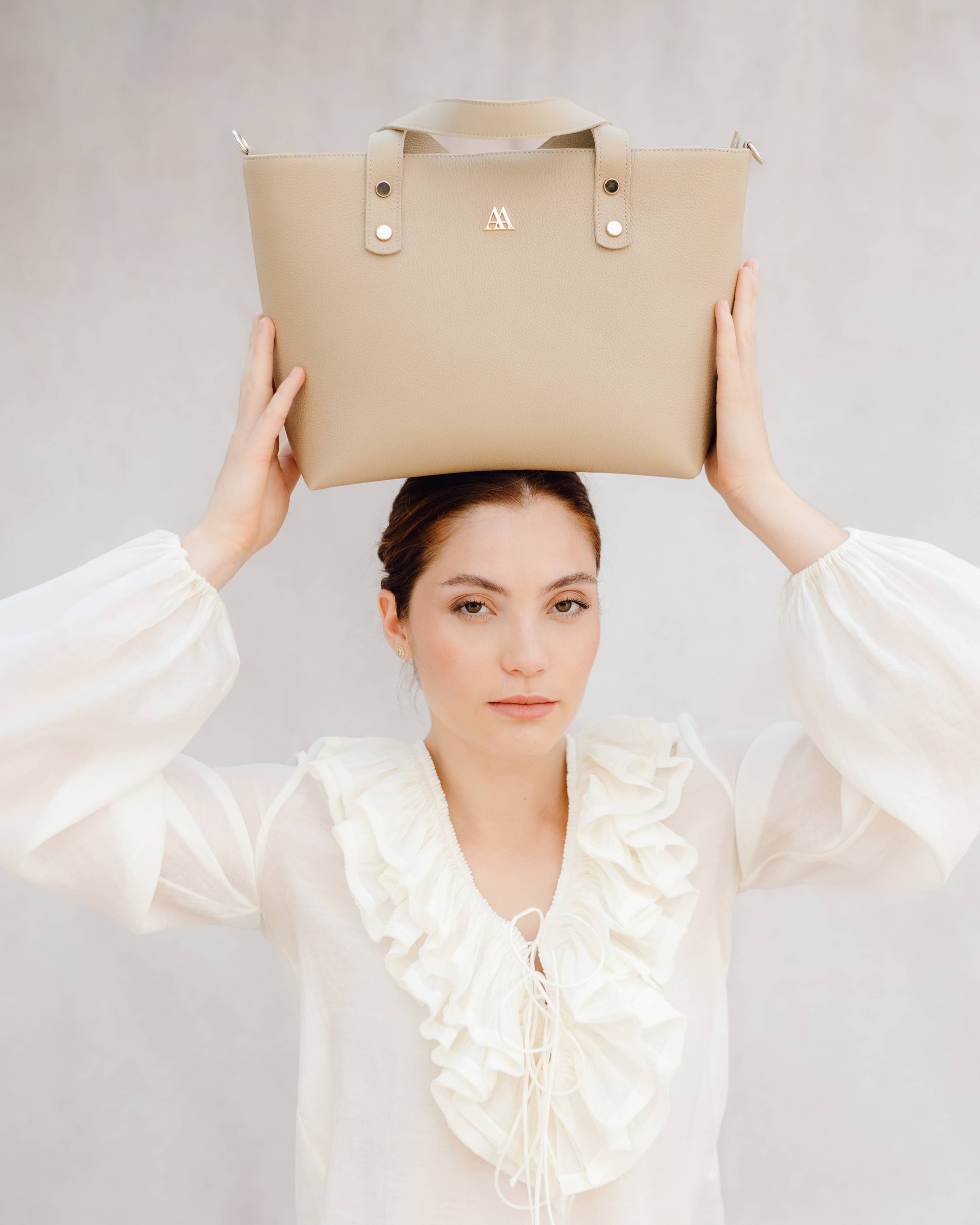 Antonia Beige Leather Shopper Bag