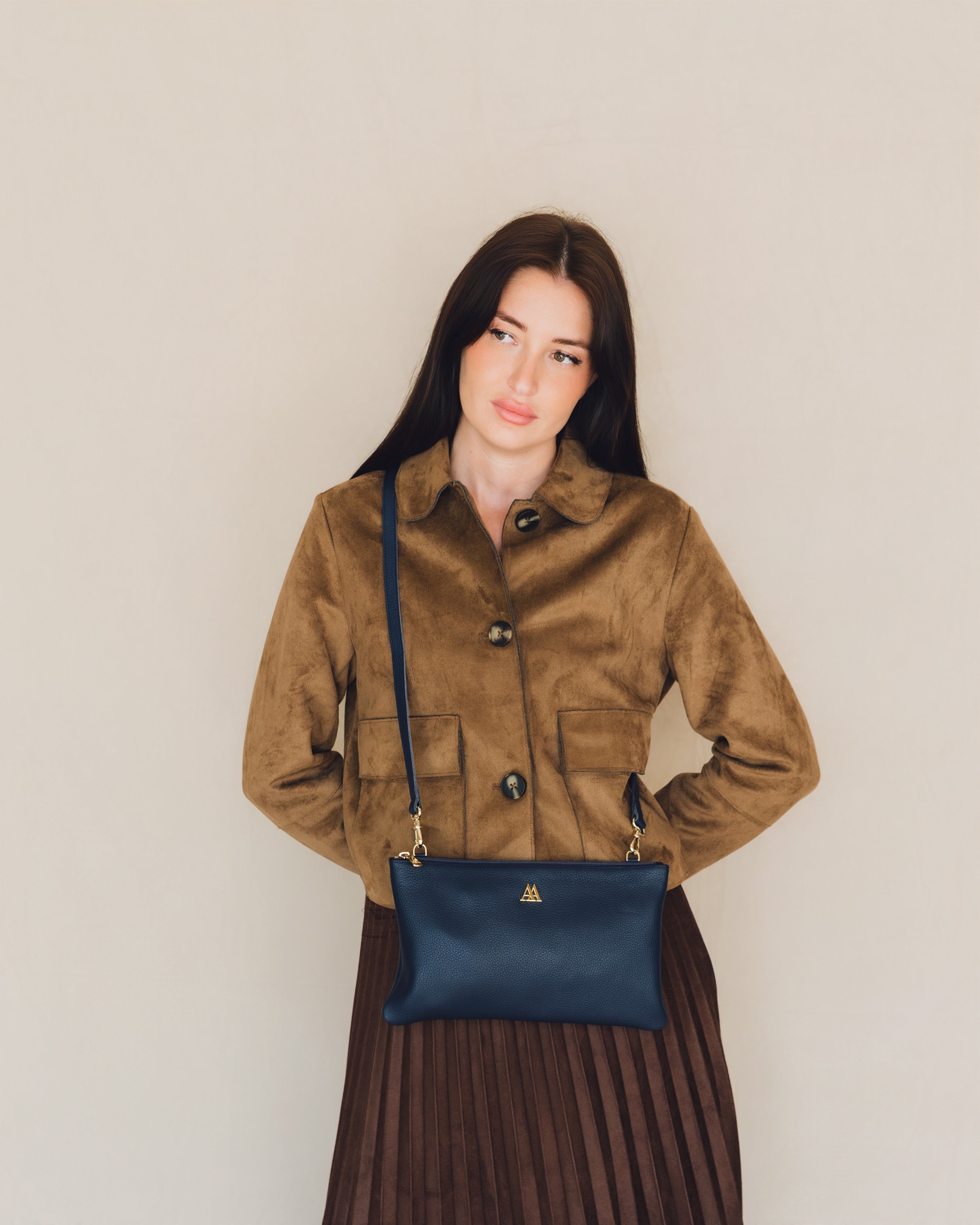 Catalina Bolso Clutch Piel Azul Marino