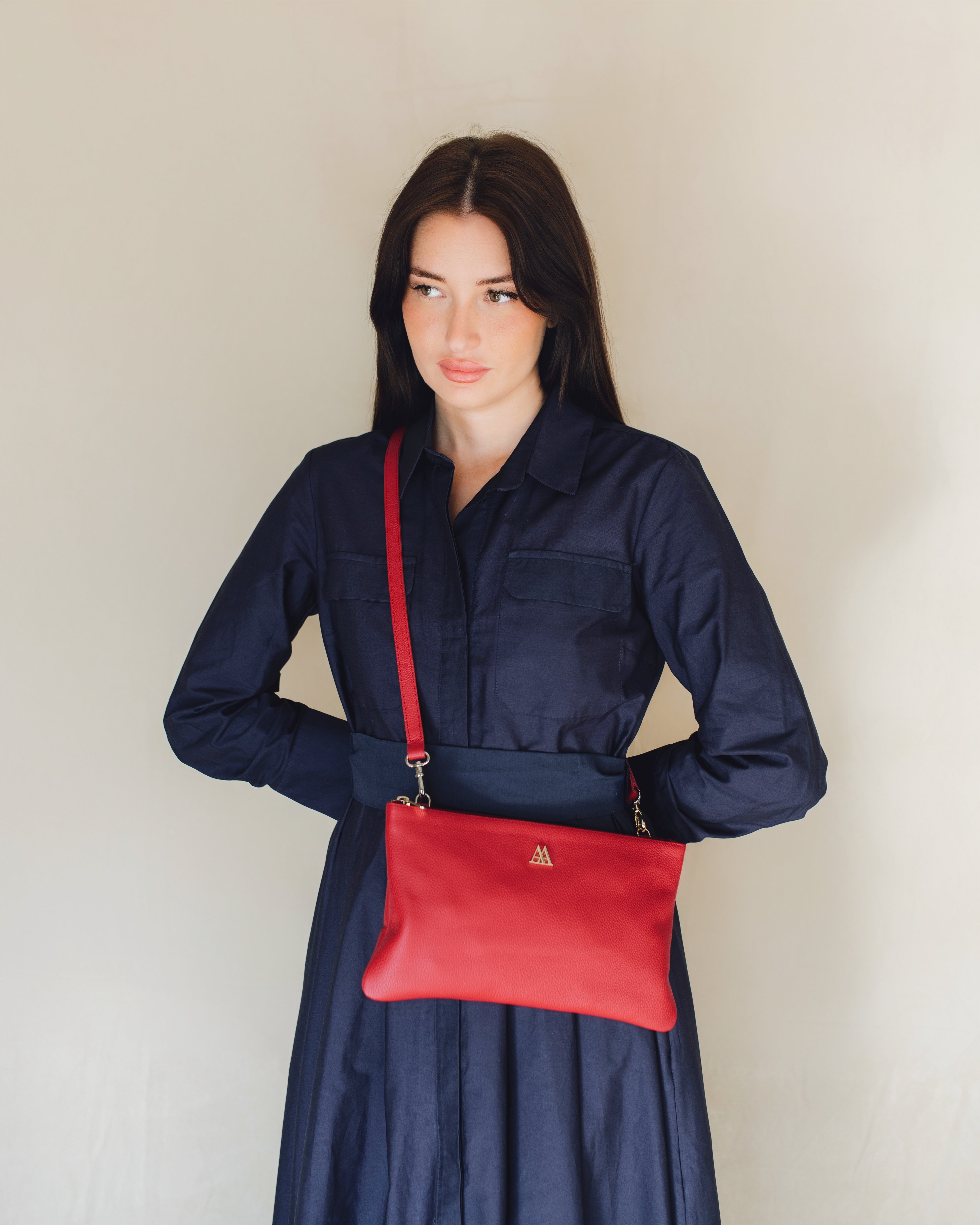 Catalina Bolso Clutch Piel Rojo