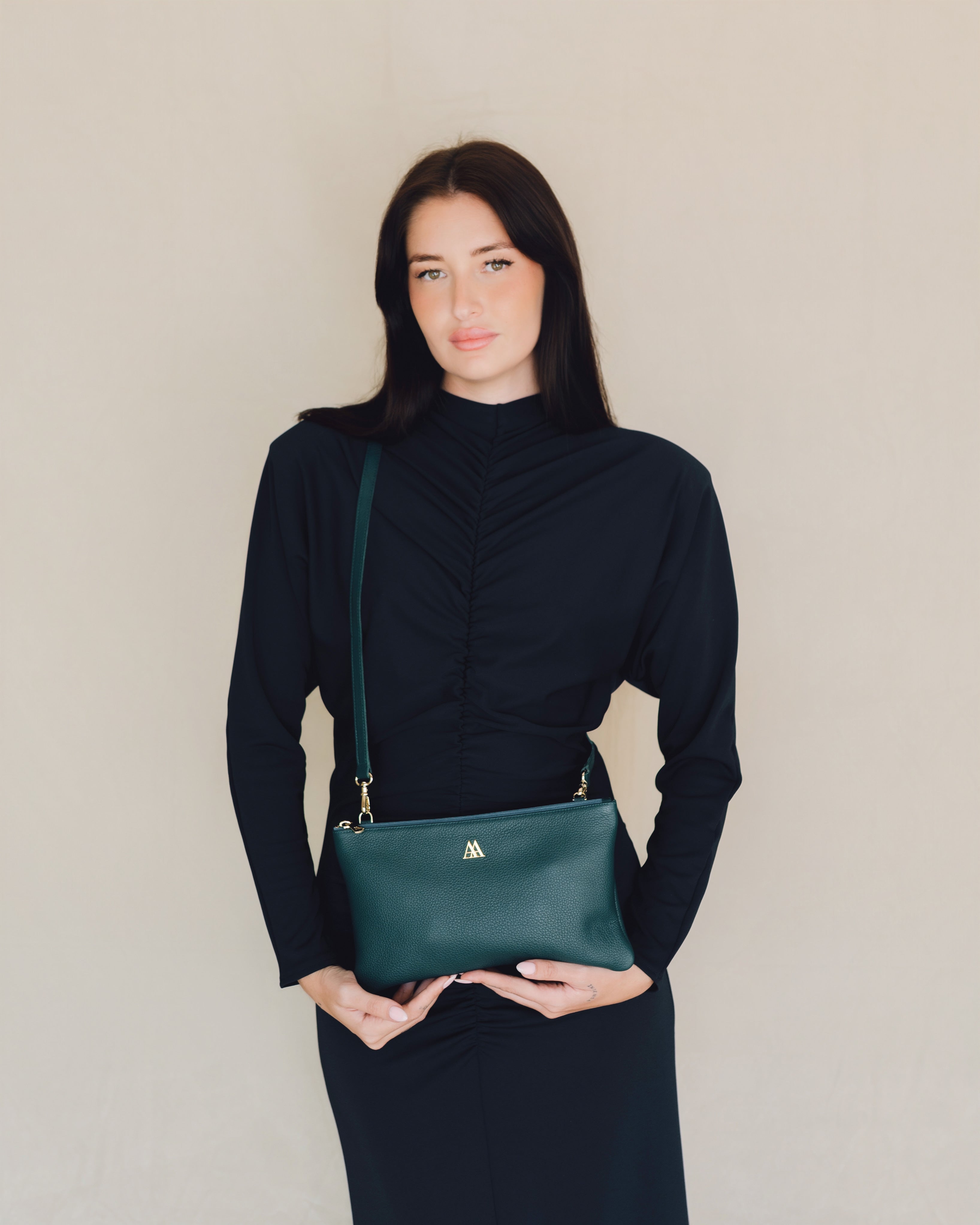 Catalina Bolso Clutch Piel Verde Petróleo