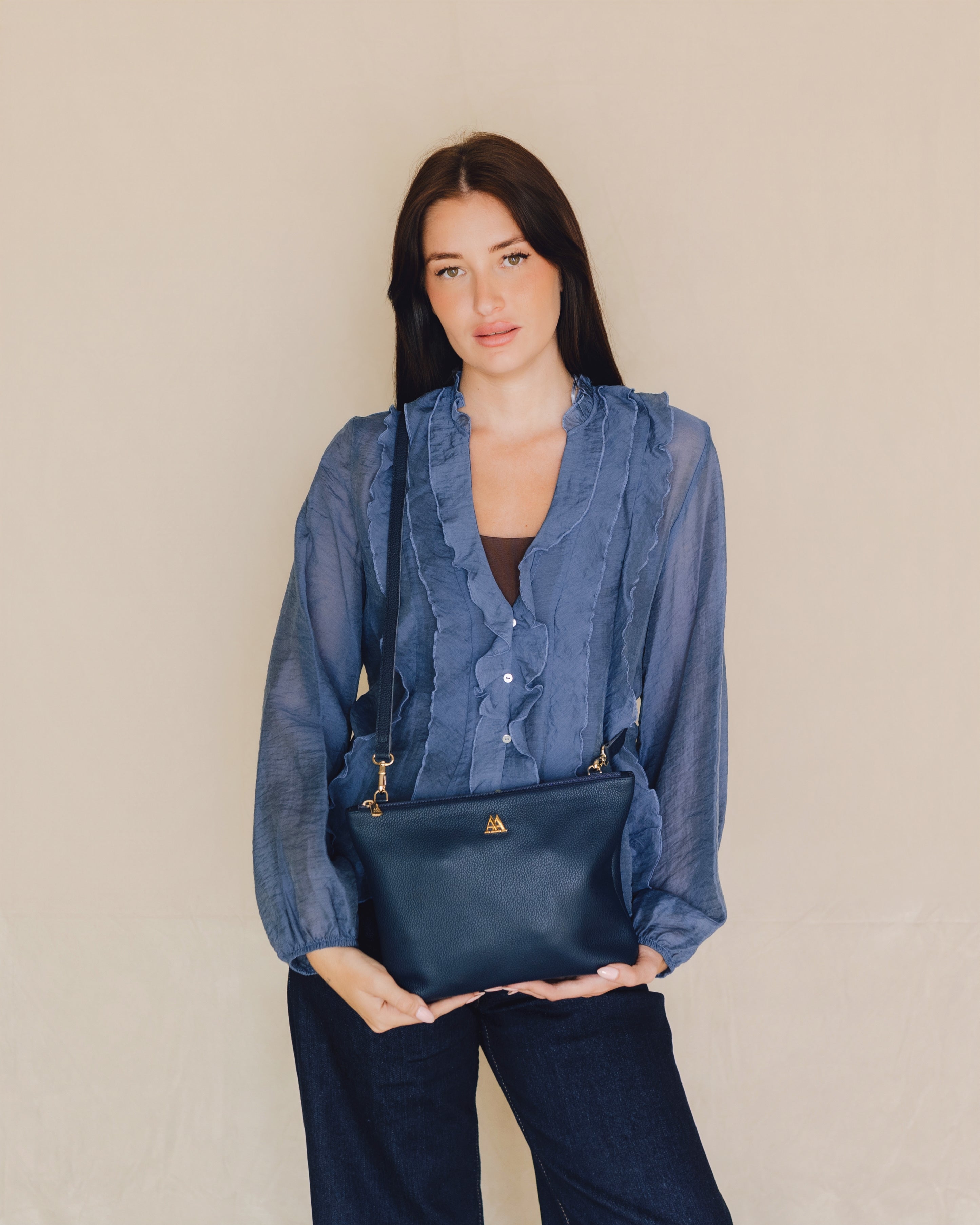 Manola Bolso Clutch Piel Azul Marino