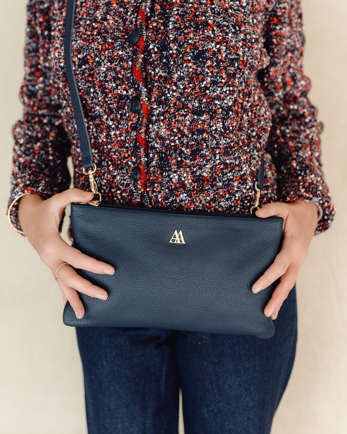 Pochette Catalina en Cuir Bleu Marine