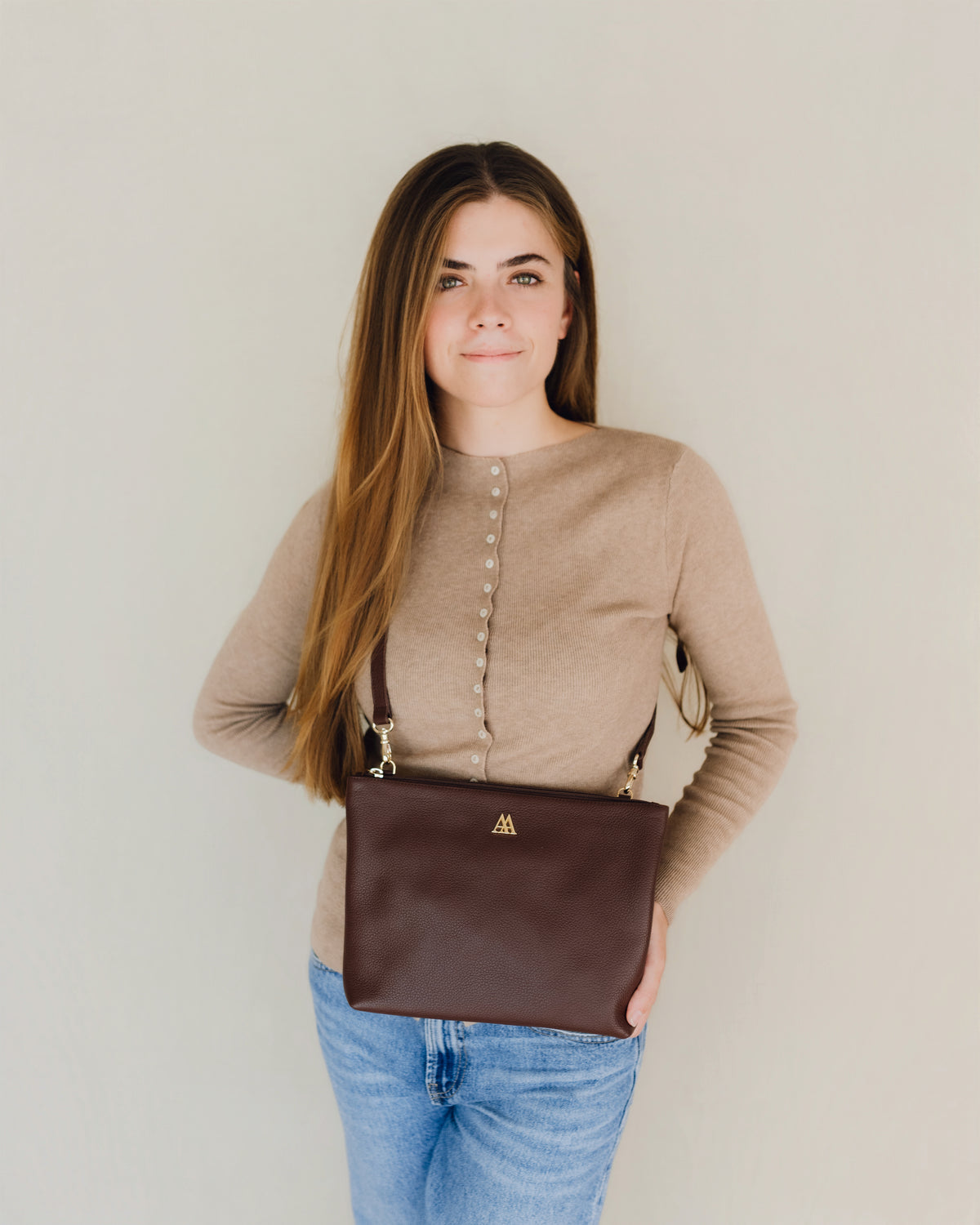 Manola Pochette en cuir marron