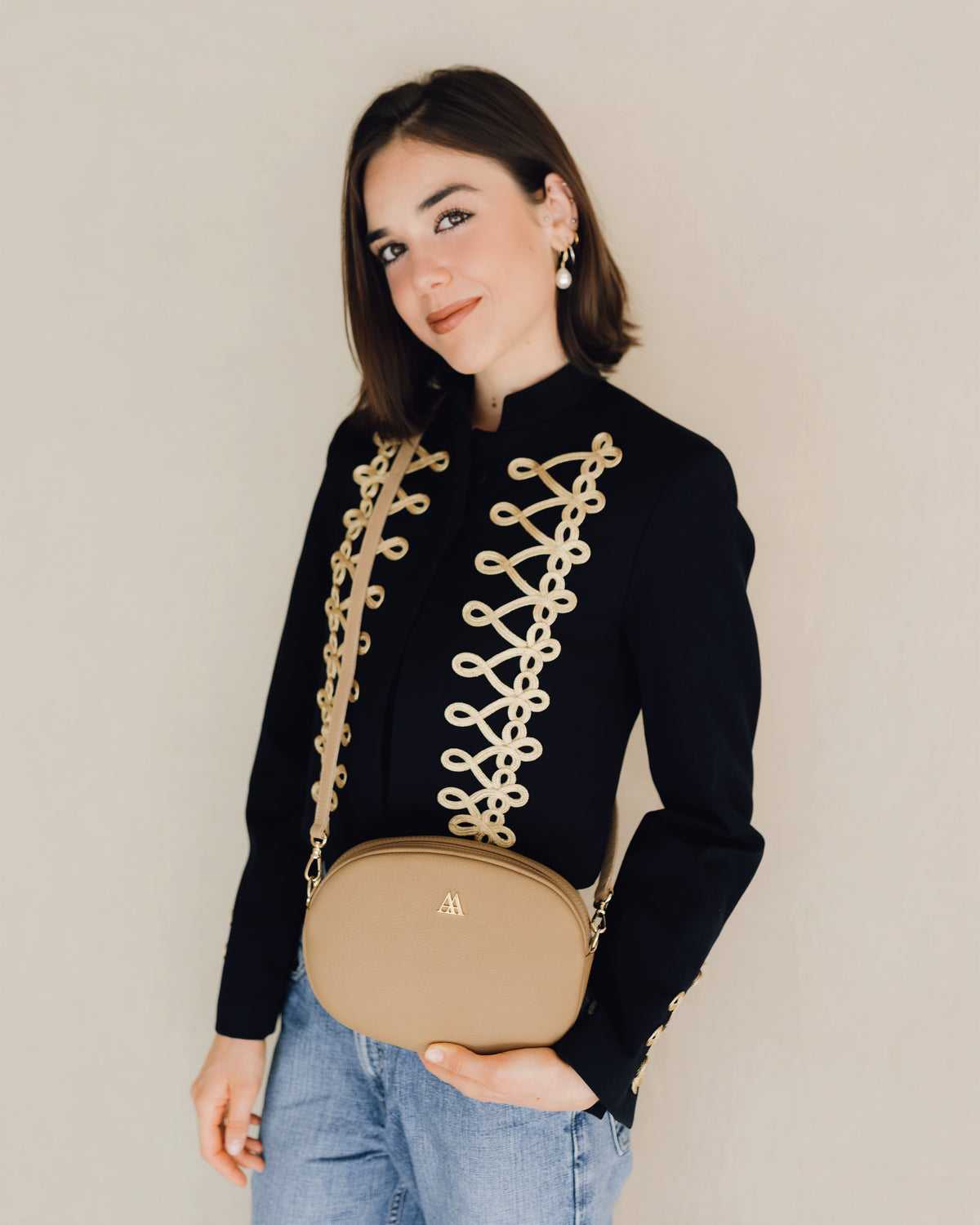 Olivia Sac Ovale Cuir Beige