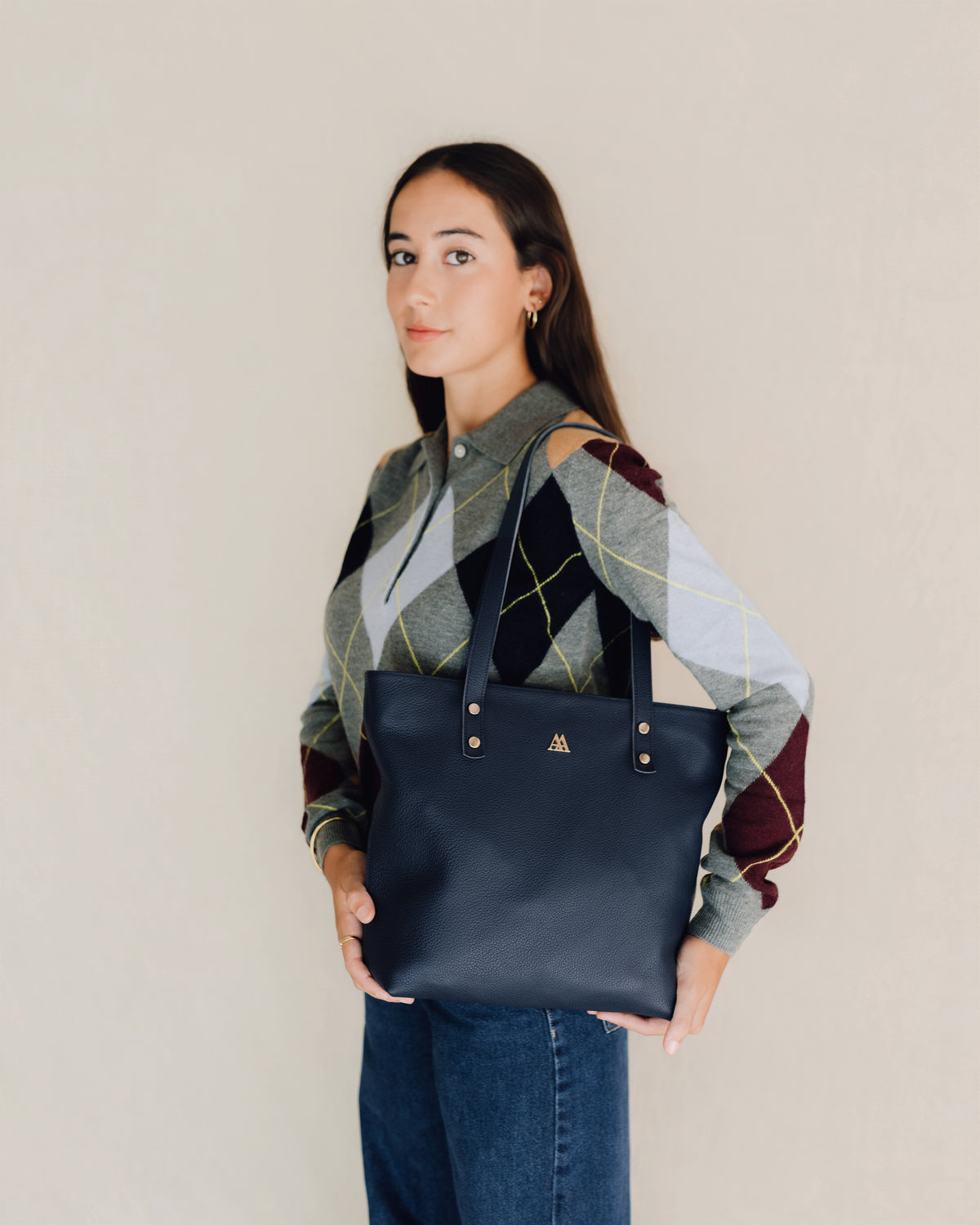 Sofia Cabas en cuir bleu marine