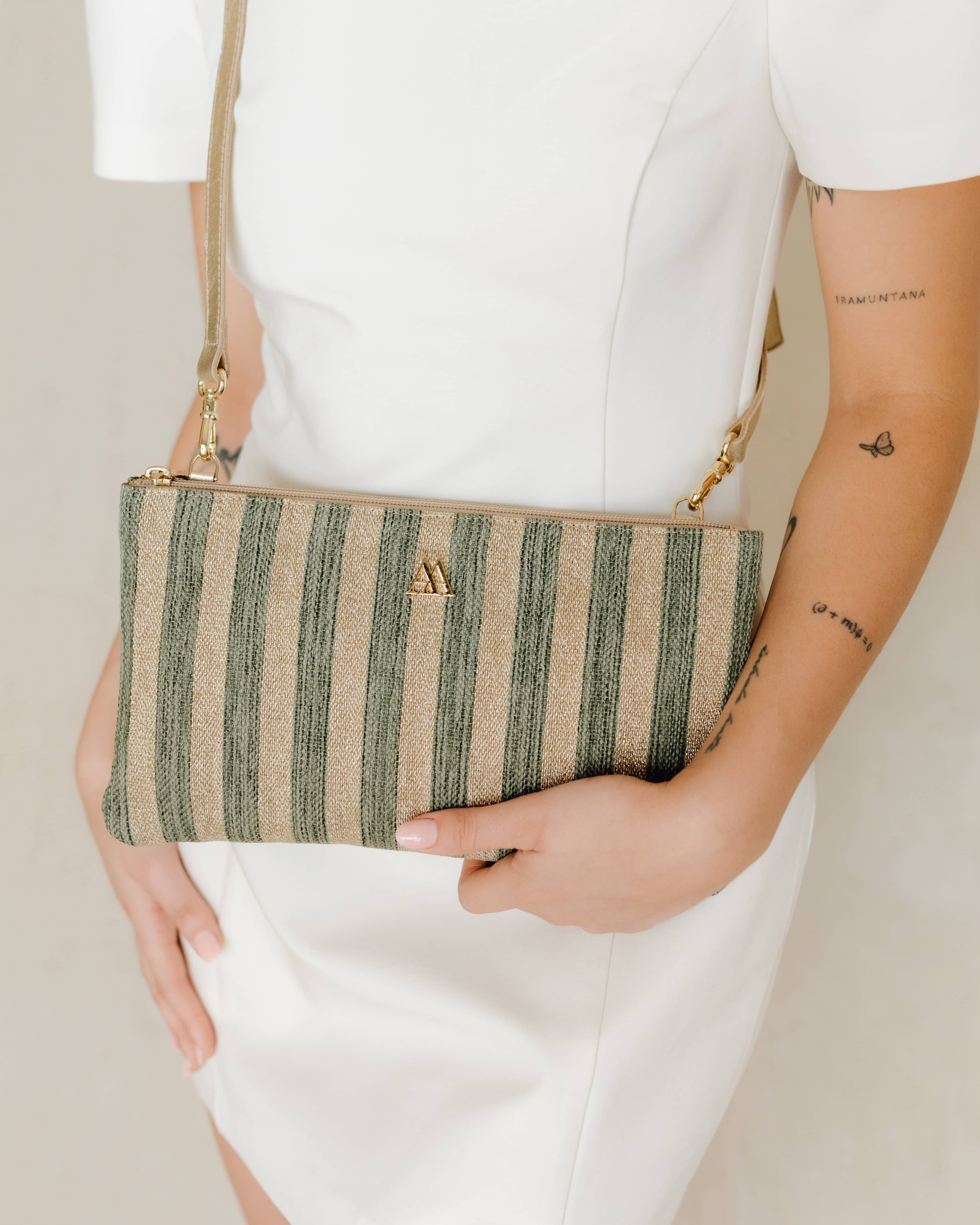 Catalina Bolso Clutch Rayas Lúrex Verde